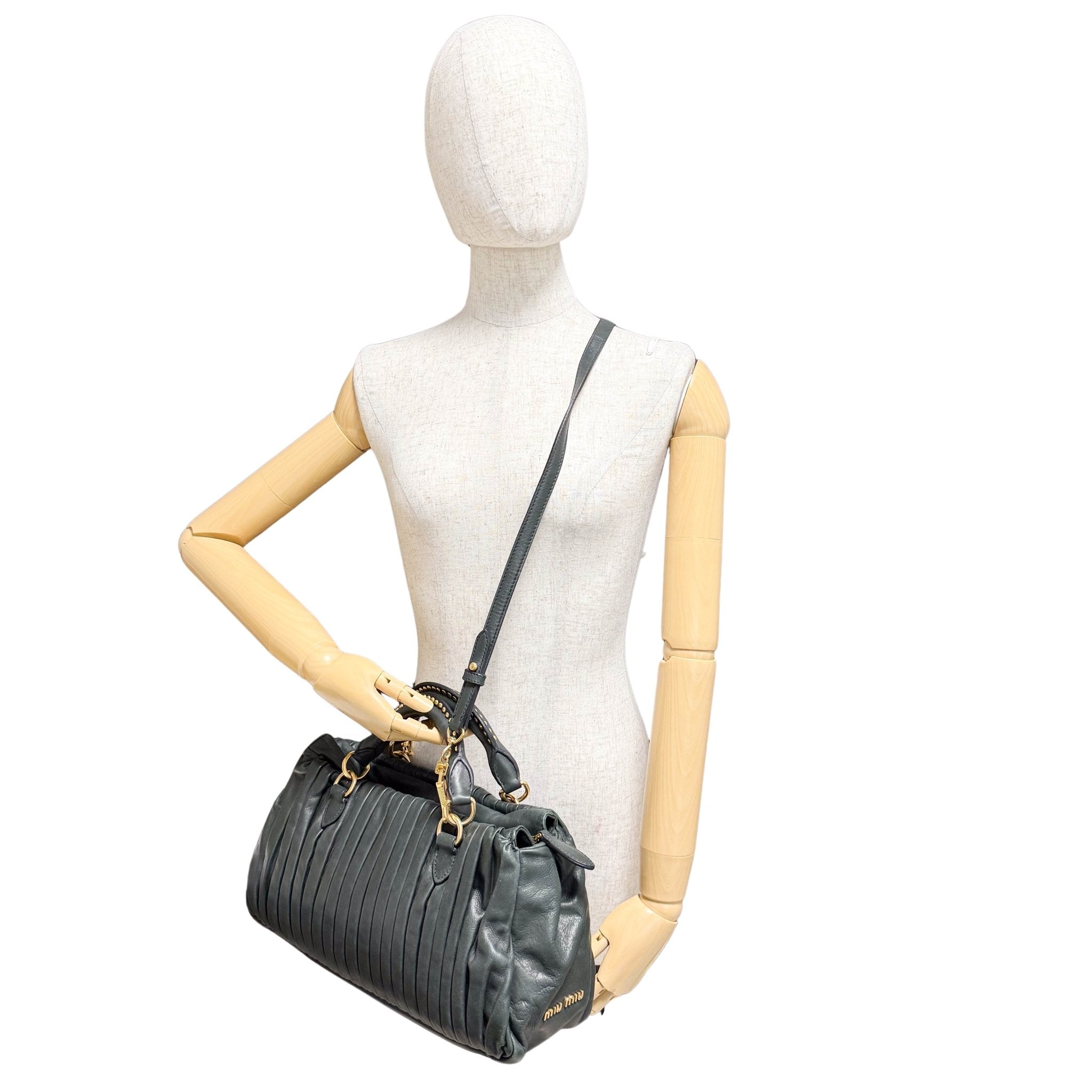 MIU MIU Pleated Leather Green Gold Hardware Handbag, in , Sold by HIVE PRELOVED - Handle Bags, ,