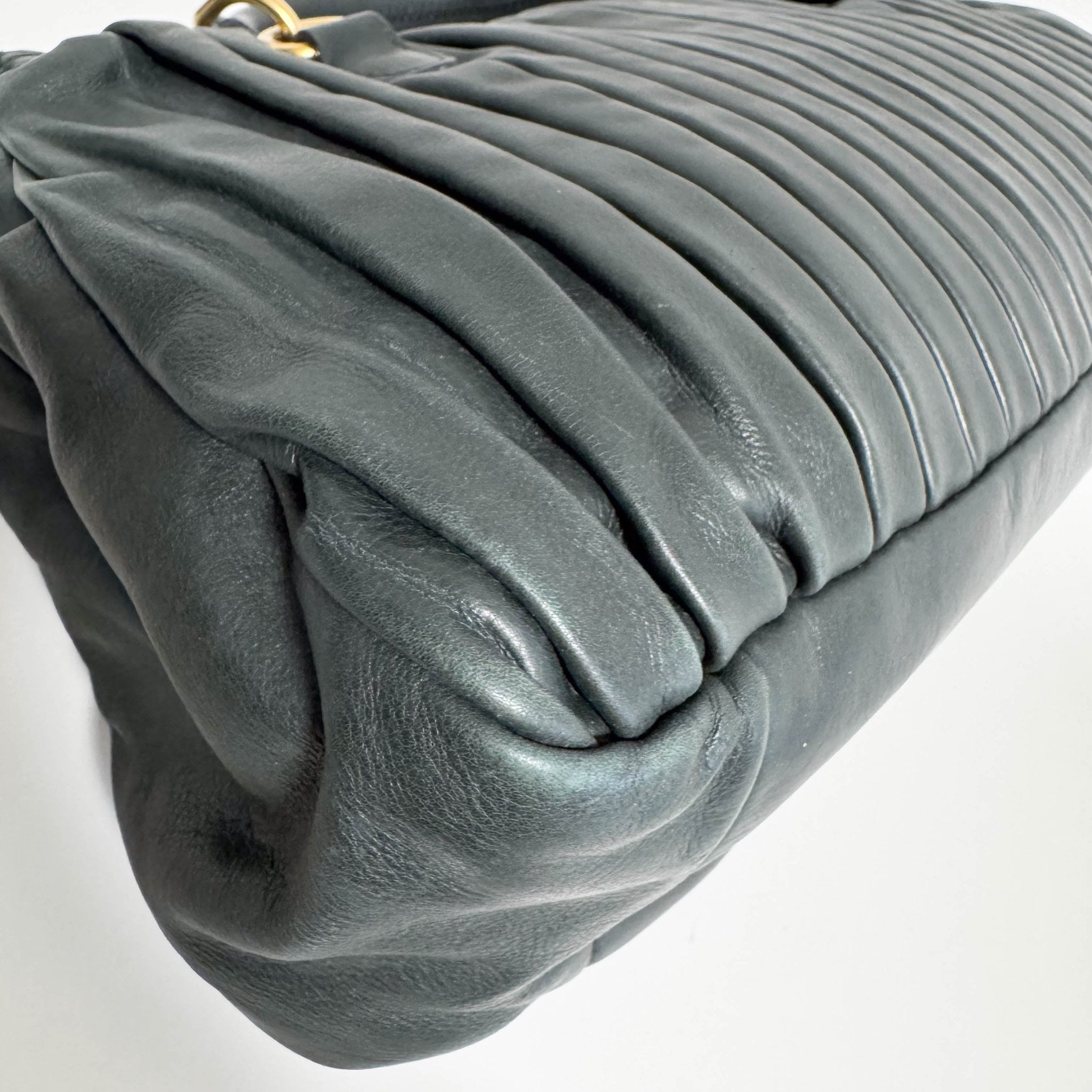 MIU MIU Pleated Leather Green Gold Hardware Handbag, in , Sold by HIVE PRELOVED - Handle Bags, ,