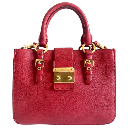 MIU MIU Red Leather Madras Tote, in , Sold by HIVE PRELOVED - Crossbody bags, Handle Bags,