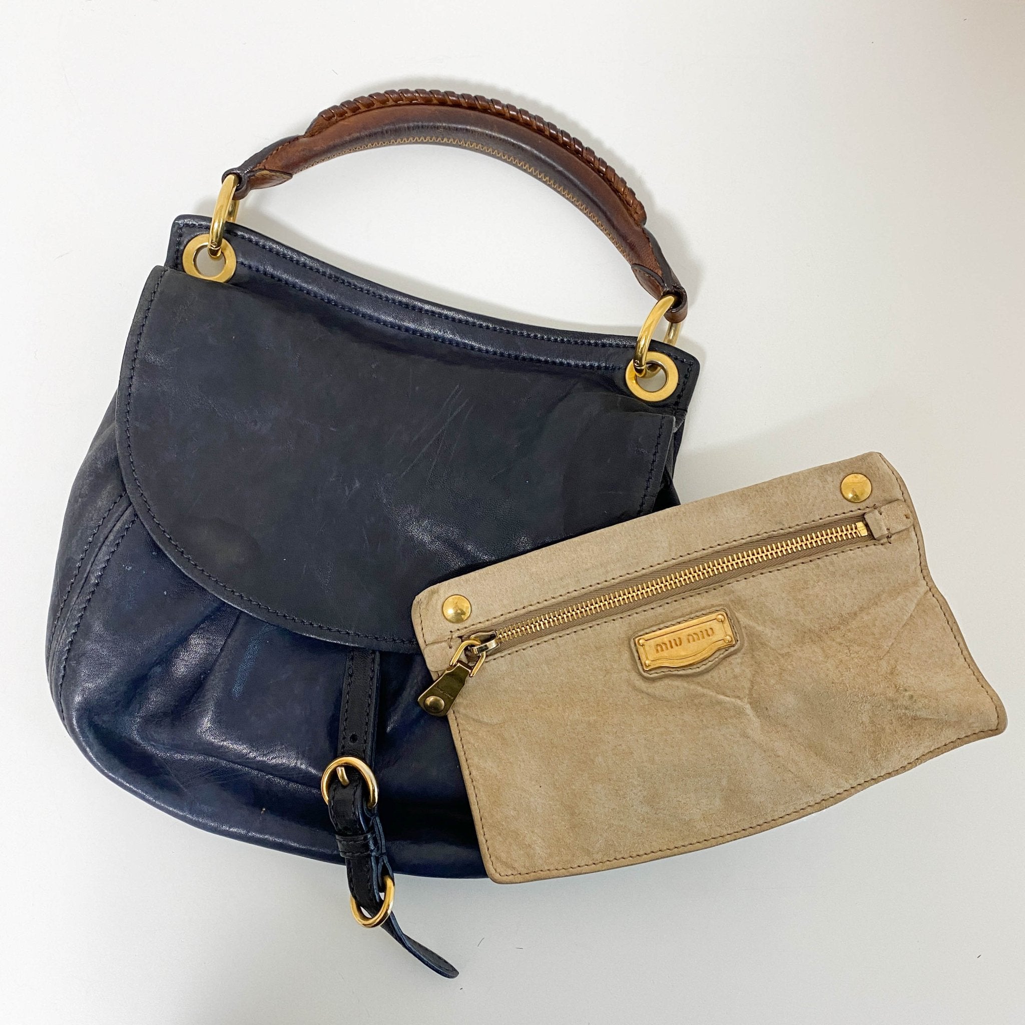 MIU MIU Vintage Navy Leather Handbag, in , Sold by HIVE PRELOVED - Handle Bags, ,
