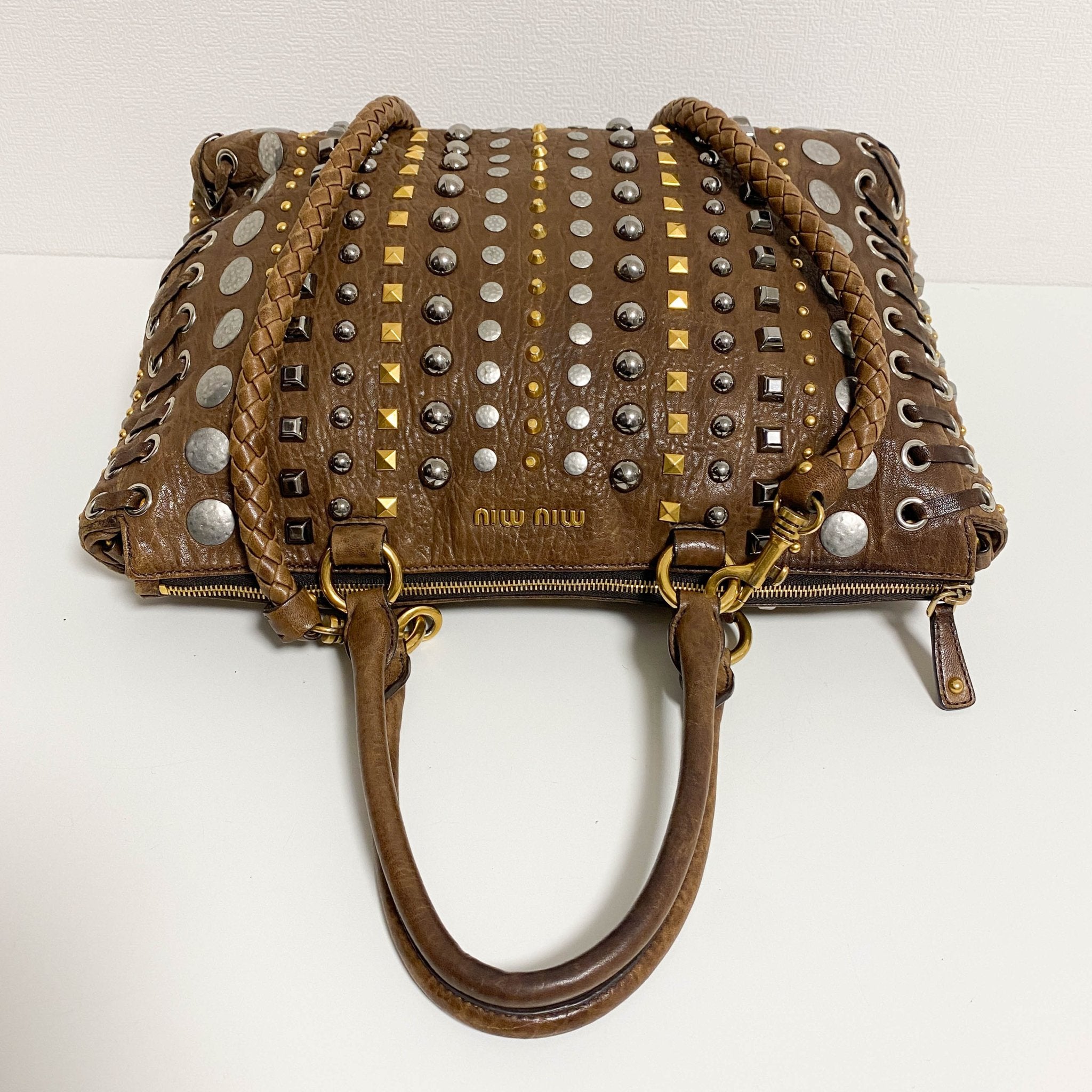 MIU MIU Vintage Studs Brown Tote Bag, in , Sold by HIVE PRELOVED - Shoulder Bags, Totes,