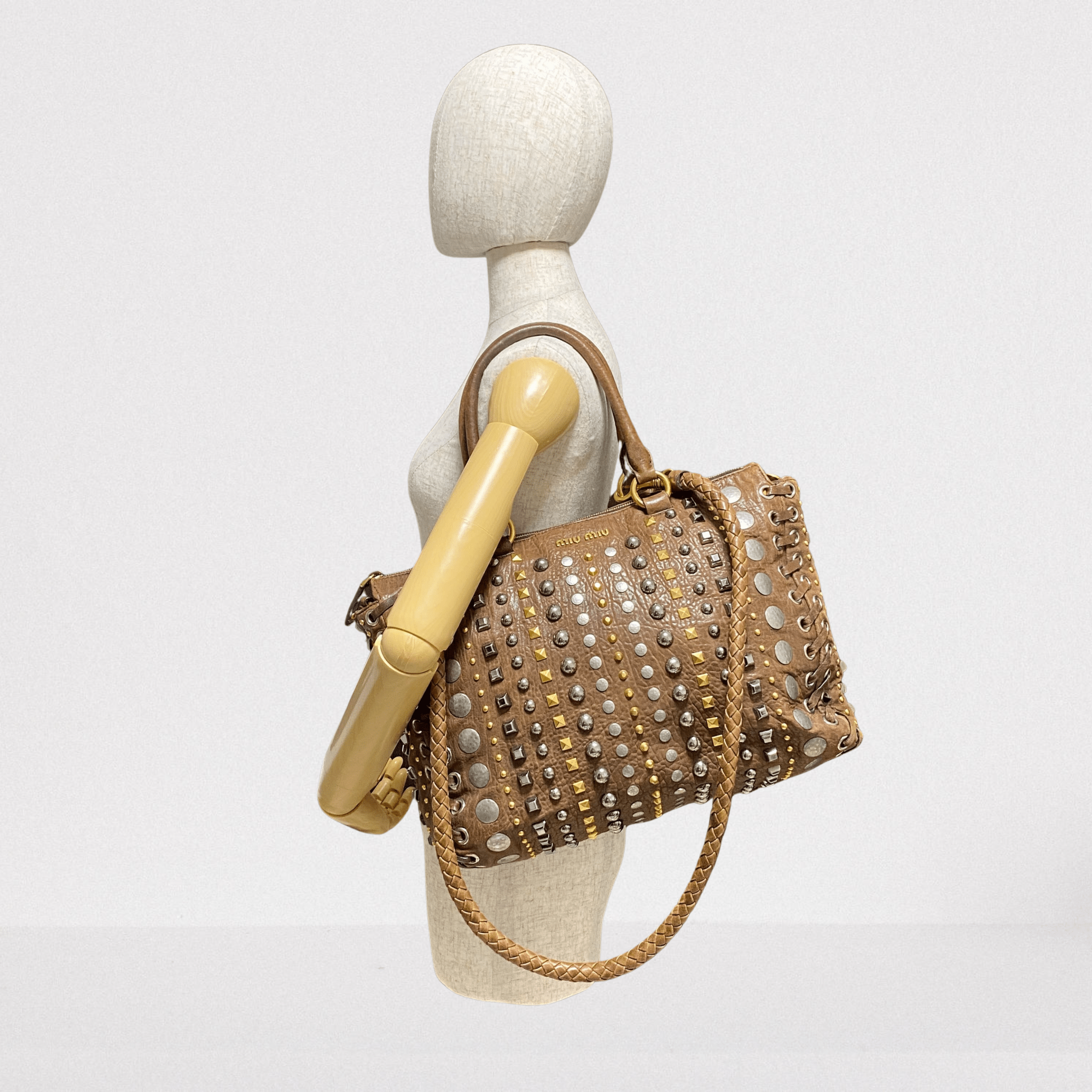 MIU MIU Vintage Studs Brown Tote Bag, in , Sold by HIVE PRELOVED - Shoulder Bags, Totes,