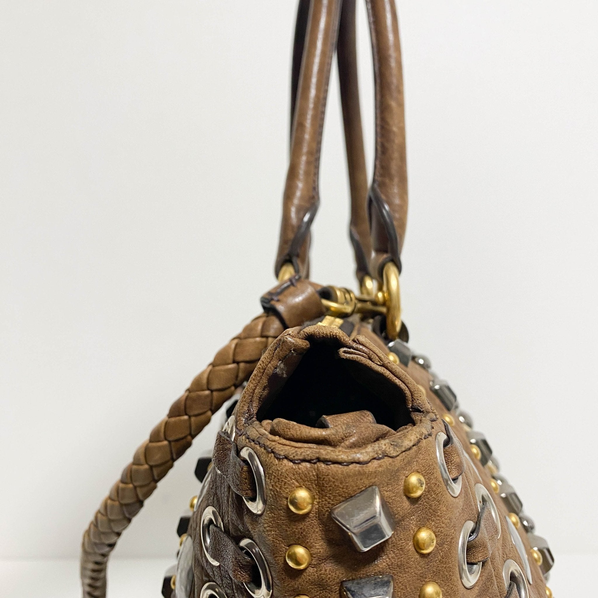 MIU MIU Vintage Studs Brown Tote Bag, in , Sold by HIVE PRELOVED - Shoulder Bags, Totes,