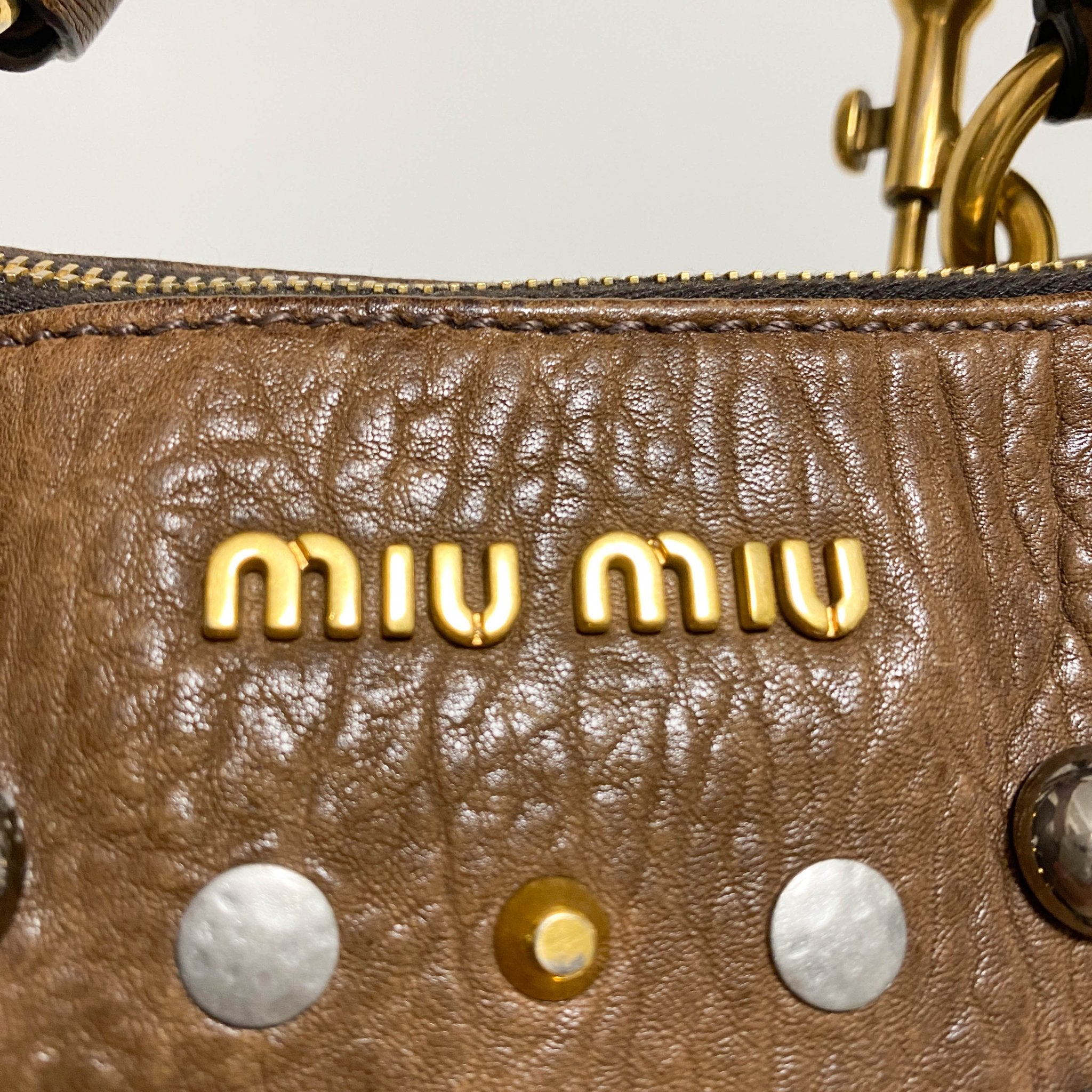 MIU MIU Vintage Studs Brown Tote Bag, in , Sold by HIVE PRELOVED - Shoulder Bags, Totes,
