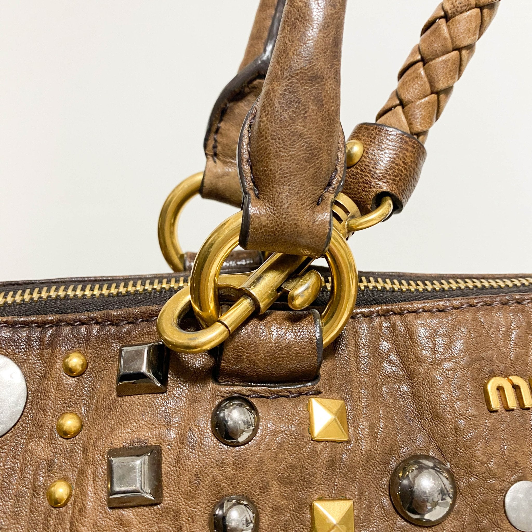 MIU MIU Vintage Studs Brown Tote Bag, in , Sold by HIVE PRELOVED - Shoulder Bags, Totes,