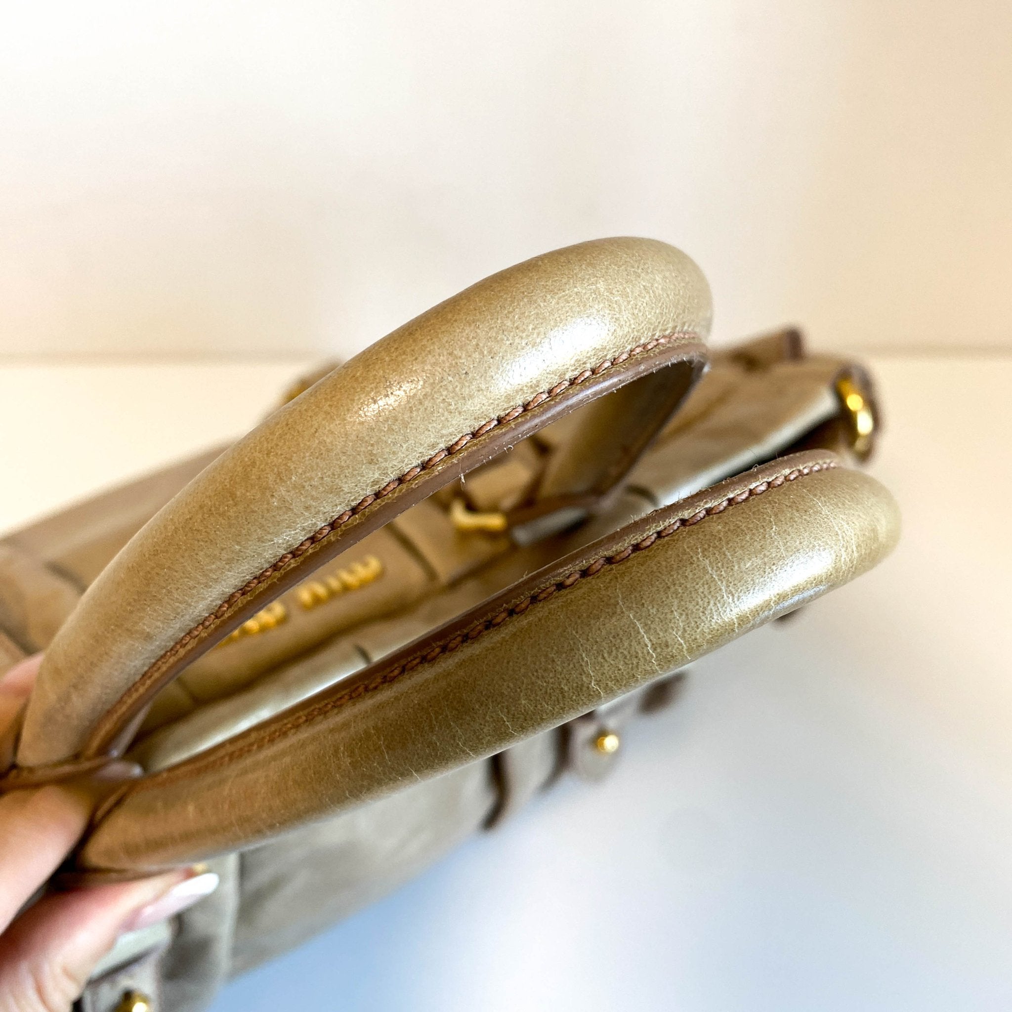 MIU MIU Vitello Bauletto Beige Leather Handbag, in , Sold by HIVE PRELOVED - Handle Bags, ,