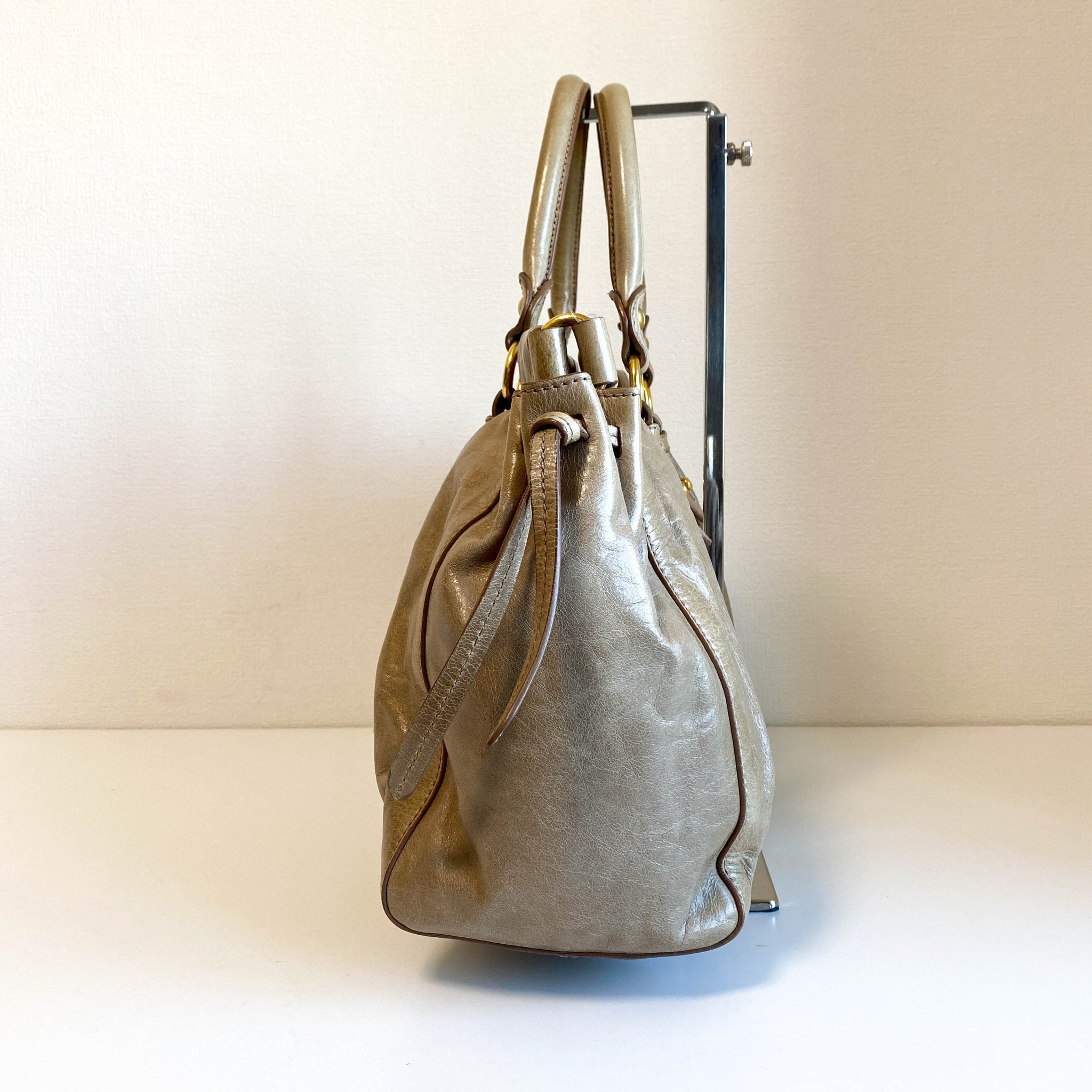 MIU MIU Vitello Bauletto Beige Leather Handbag, in , Sold by HIVE PRELOVED - Handle Bags, ,