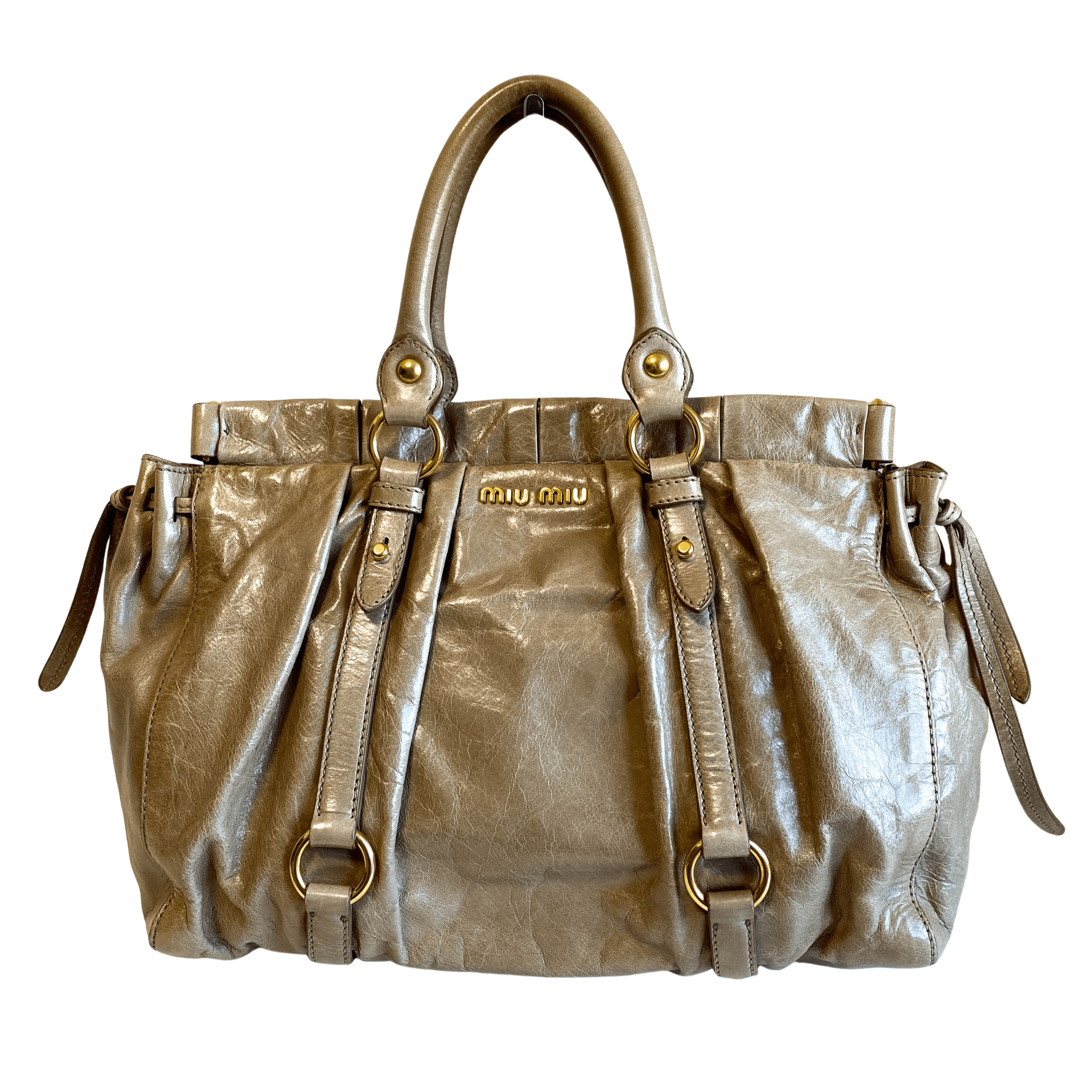 MIU MIU Vitello Bauletto Beige Leather Handbag, in , Sold by HIVE PRELOVED - Handle Bags, ,
