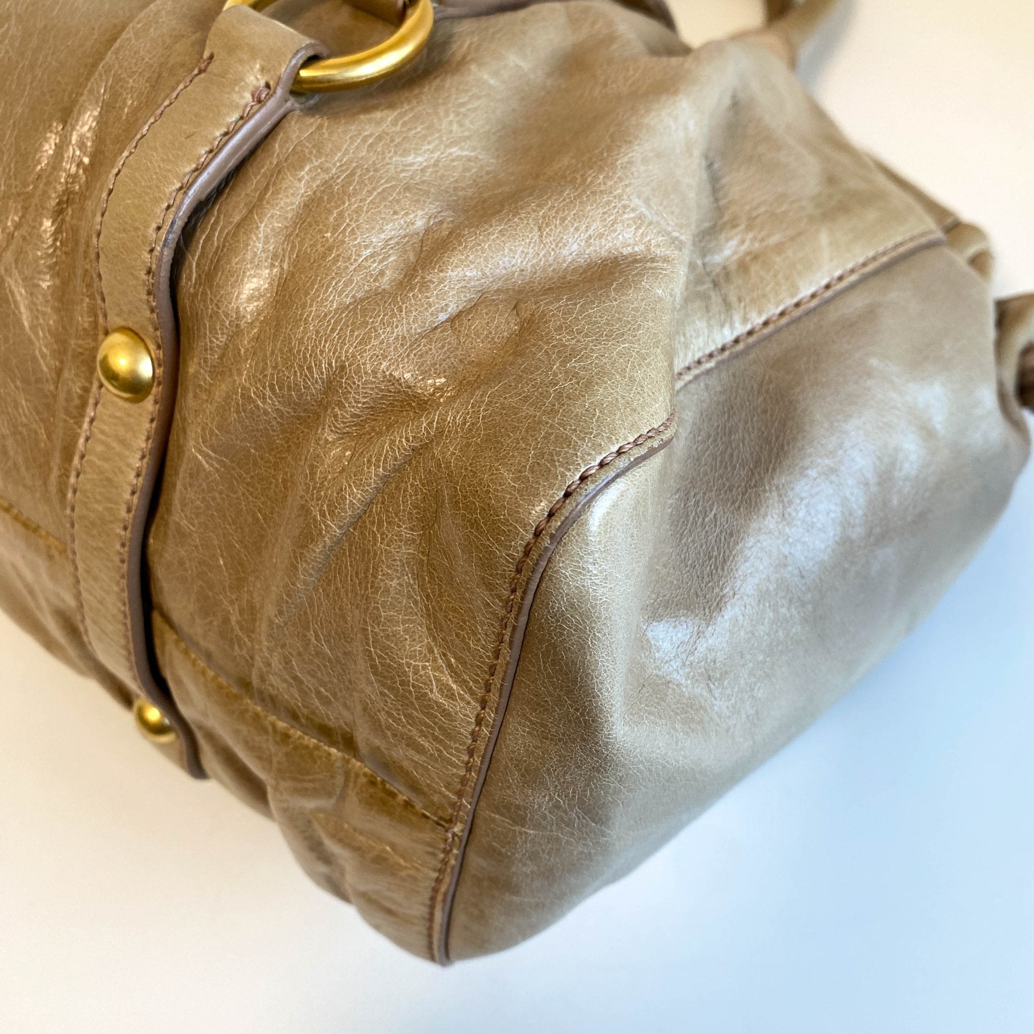 MIU MIU Vitello Bauletto Beige Leather Handbag, in , Sold by HIVE PRELOVED - Handle Bags, ,