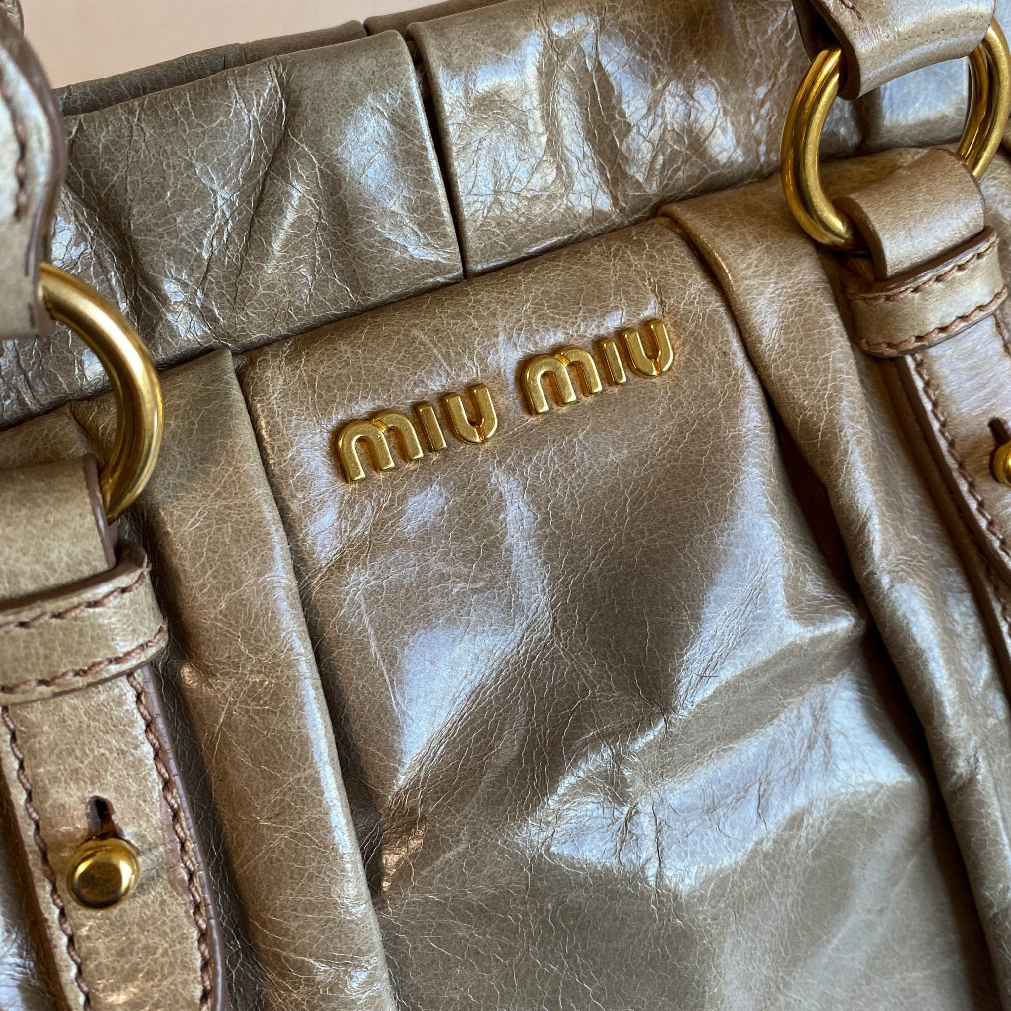 MIU MIU Vitello Bauletto Beige Leather Handbag, in , Sold by HIVE PRELOVED - Handle Bags, ,