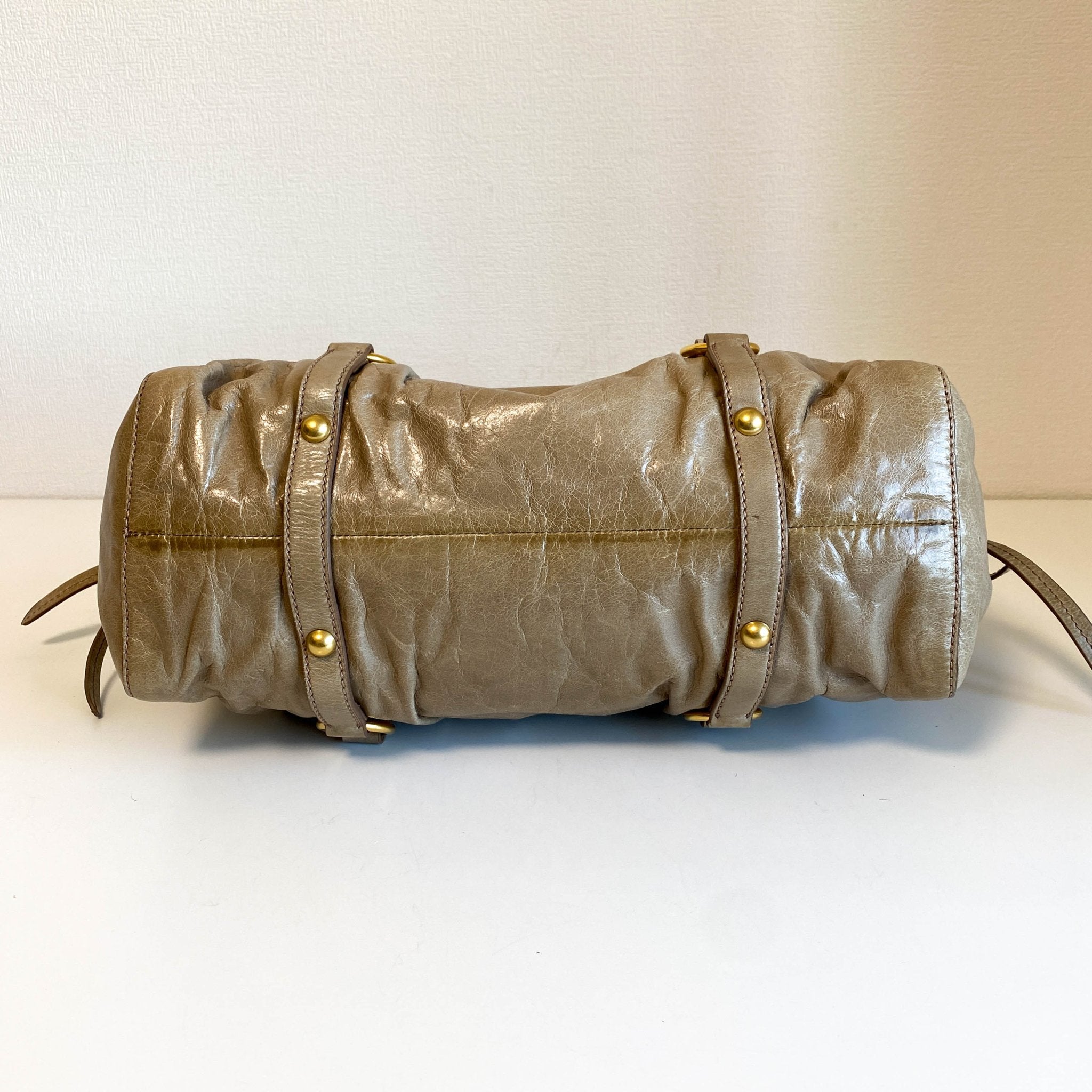 MIU MIU Vitello Bauletto Beige Leather Handbag, in , Sold by HIVE PRELOVED - Handle Bags, ,