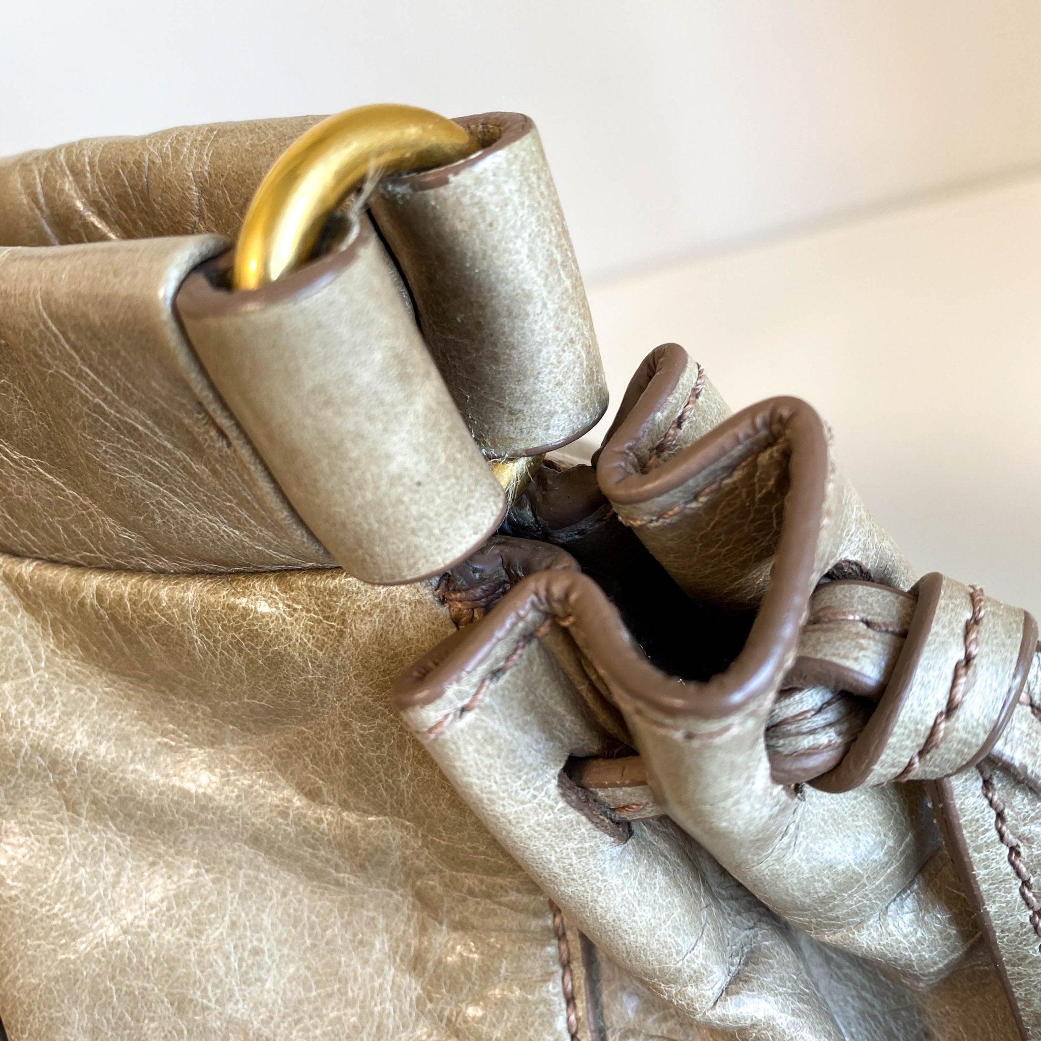 MIU MIU Vitello Bauletto Beige Leather Handbag, in , Sold by HIVE PRELOVED - Handle Bags, ,