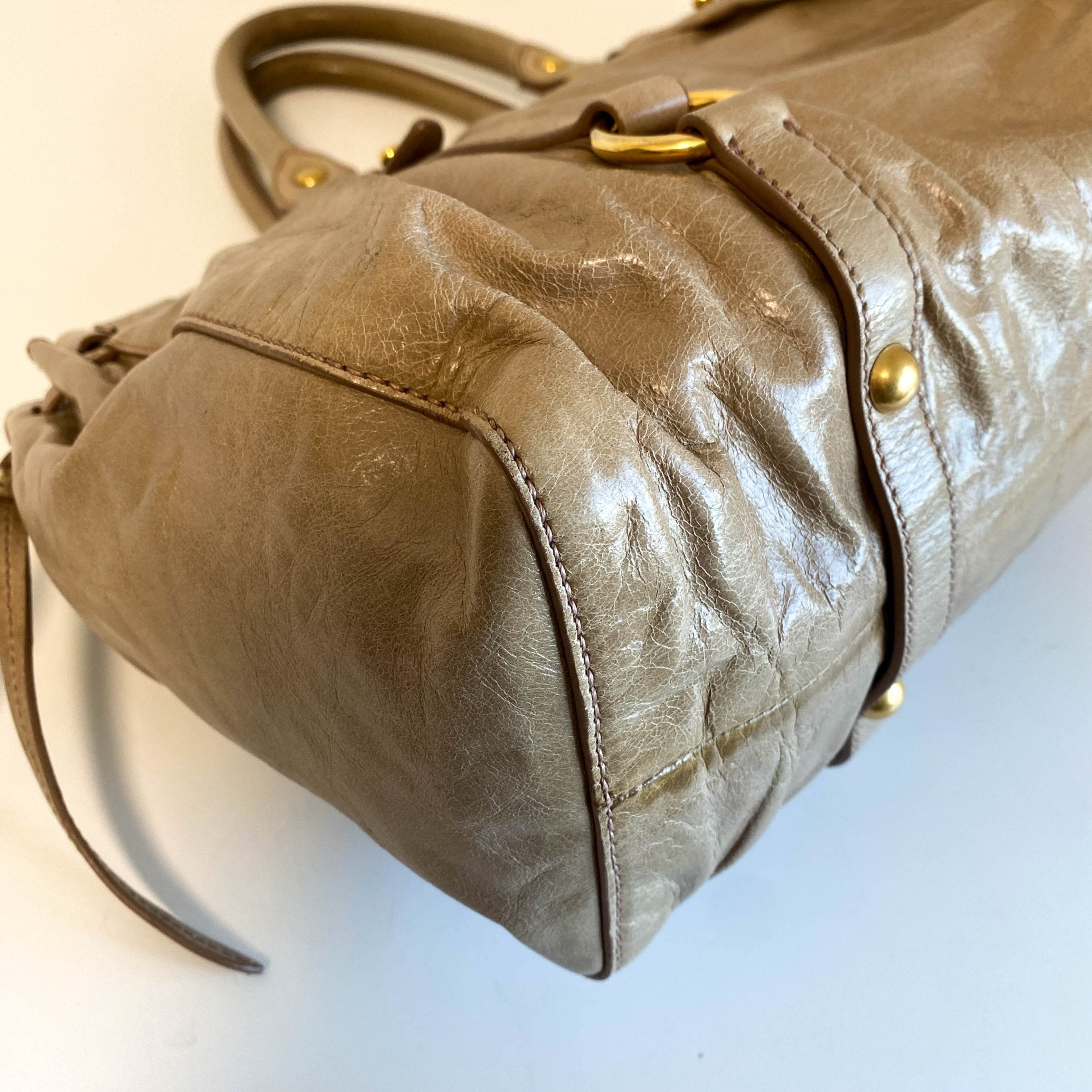 MIU MIU Vitello Bauletto Beige Leather Handbag, in , Sold by HIVE PRELOVED - Handle Bags, ,