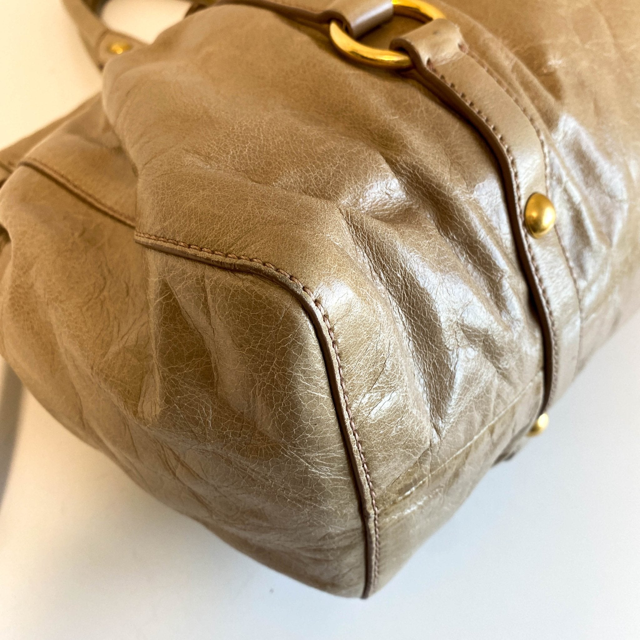 MIU MIU Vitello Bauletto Beige Leather Handbag, in , Sold by HIVE PRELOVED - Handle Bags, ,