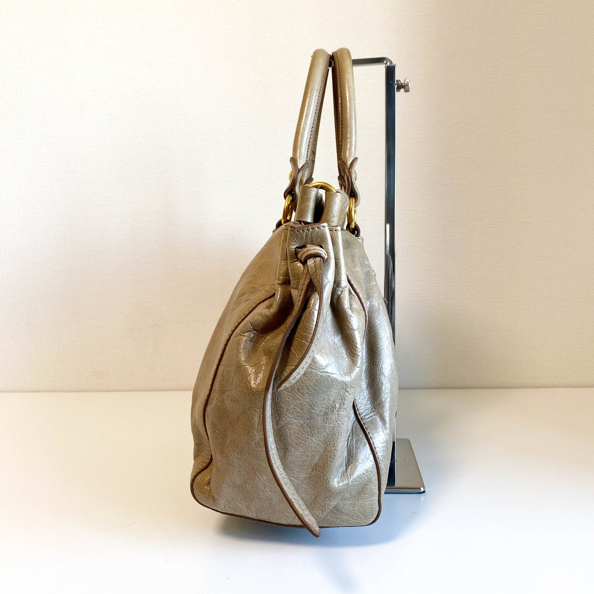 MIU MIU Vitello Bauletto Beige Leather Handbag, in , Sold by HIVE PRELOVED - Handle Bags, ,