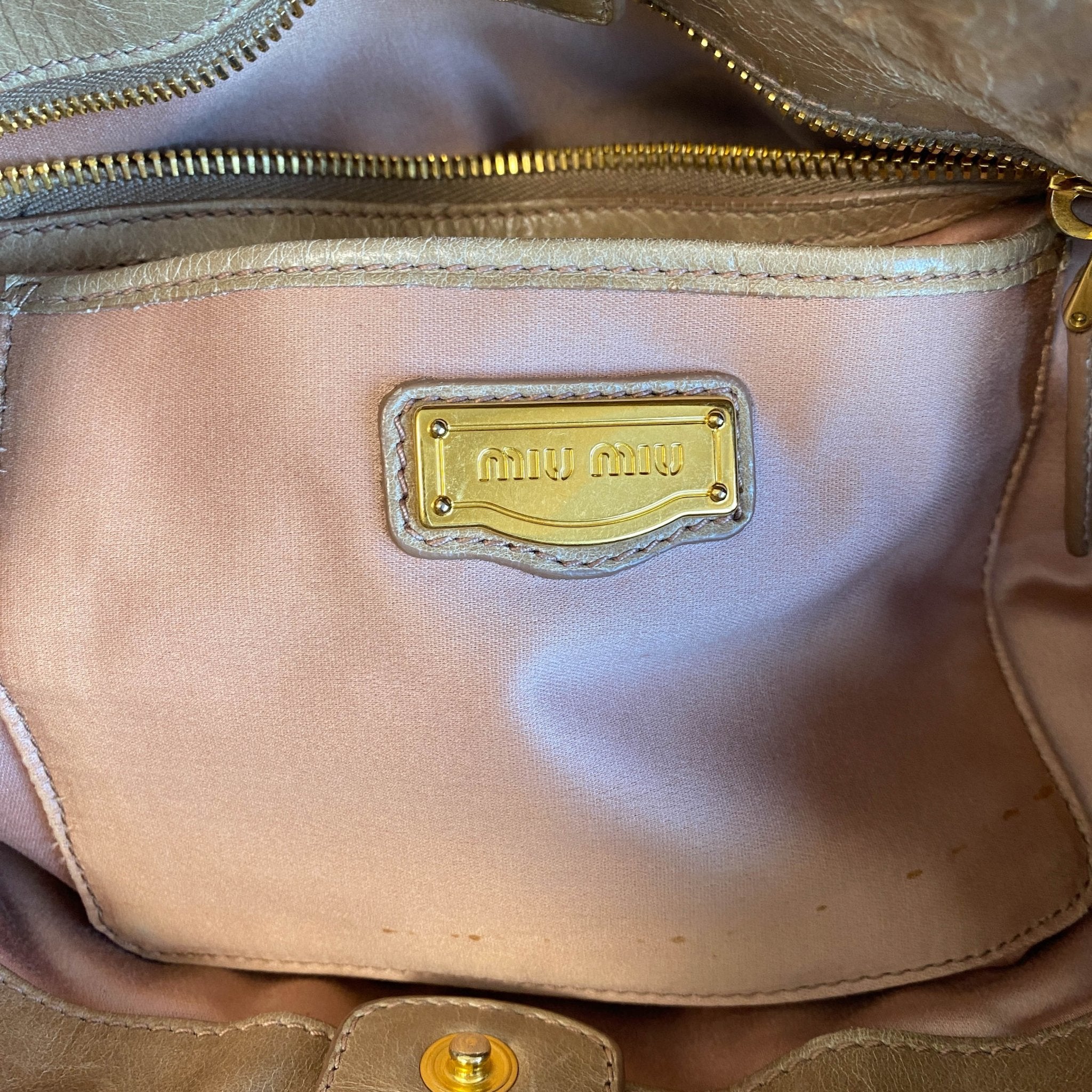 MIU MIU Vitello Bauletto Beige Leather Handbag, in , Sold by HIVE PRELOVED - Handle Bags, ,