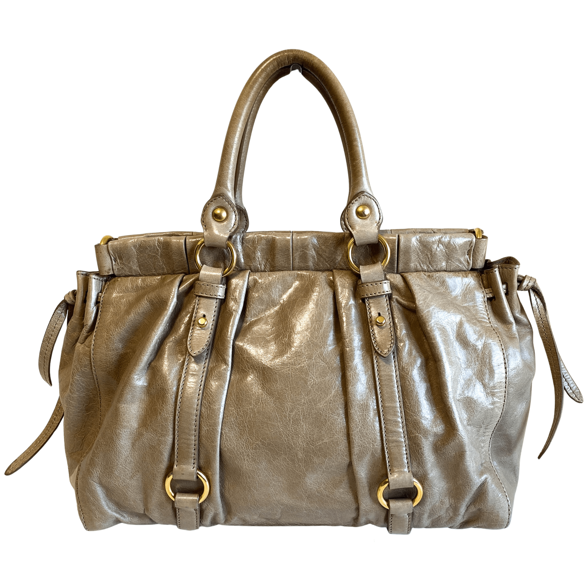 MIU MIU Vitello Bauletto Beige Leather Handbag, in , Sold by HIVE PRELOVED - Handle Bags, ,