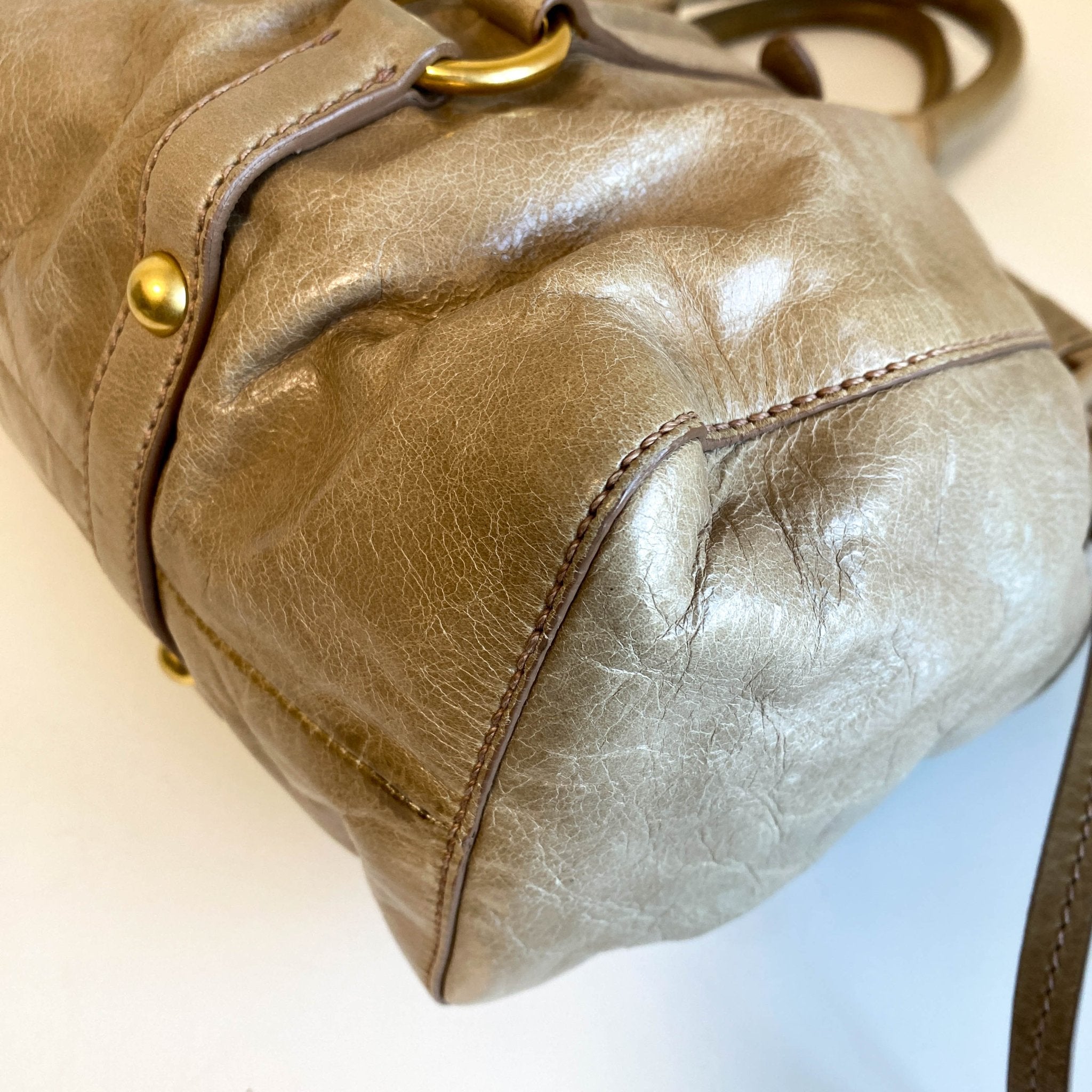MIU MIU Vitello Bauletto Beige Leather Handbag, in , Sold by HIVE PRELOVED - Handle Bags, ,