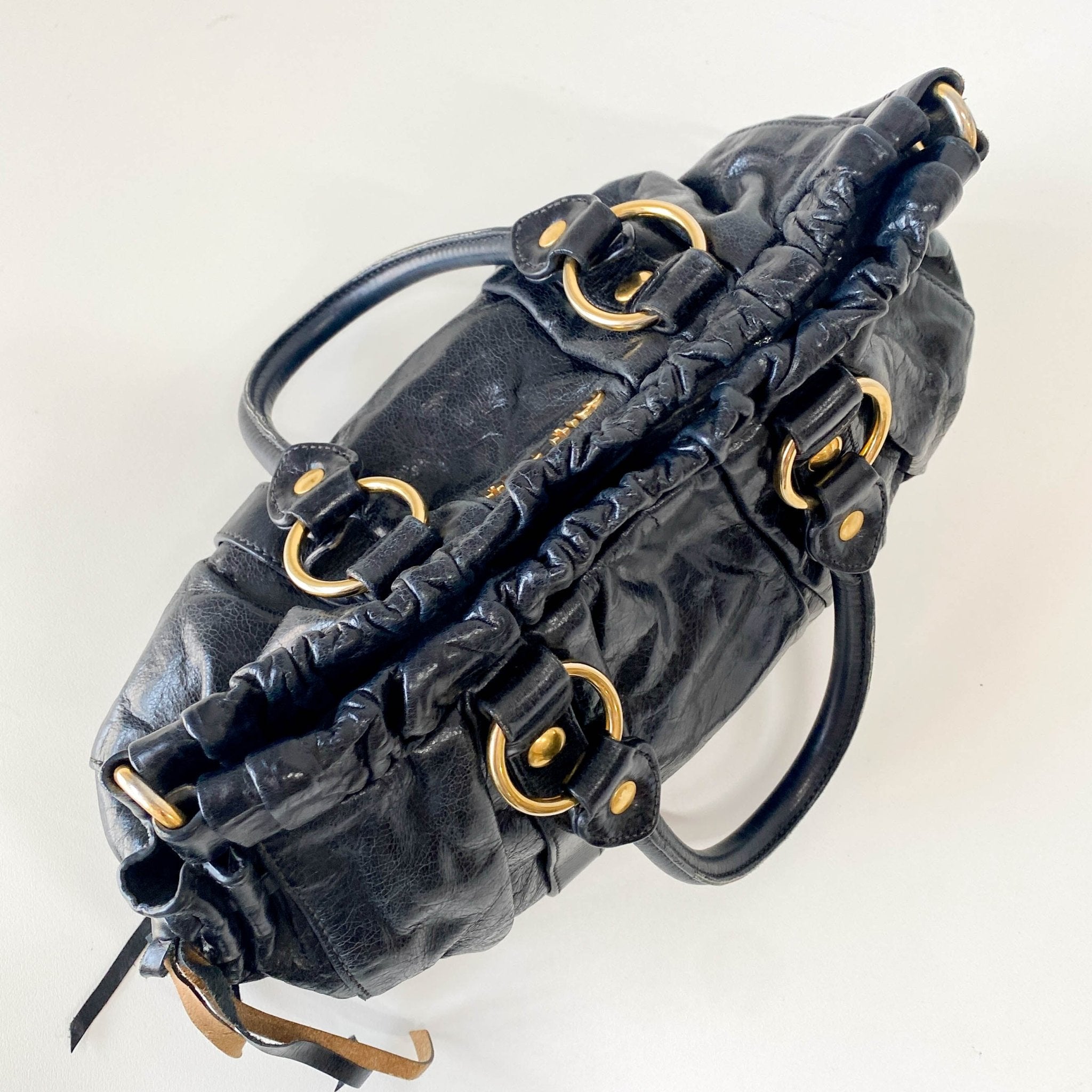 MIU MIU Vitello Bauletto Black Leather Handle/ Shoulder Bag, in , Sold by HIVE PRELOVED - Handle Bags, Shoulder Bags,