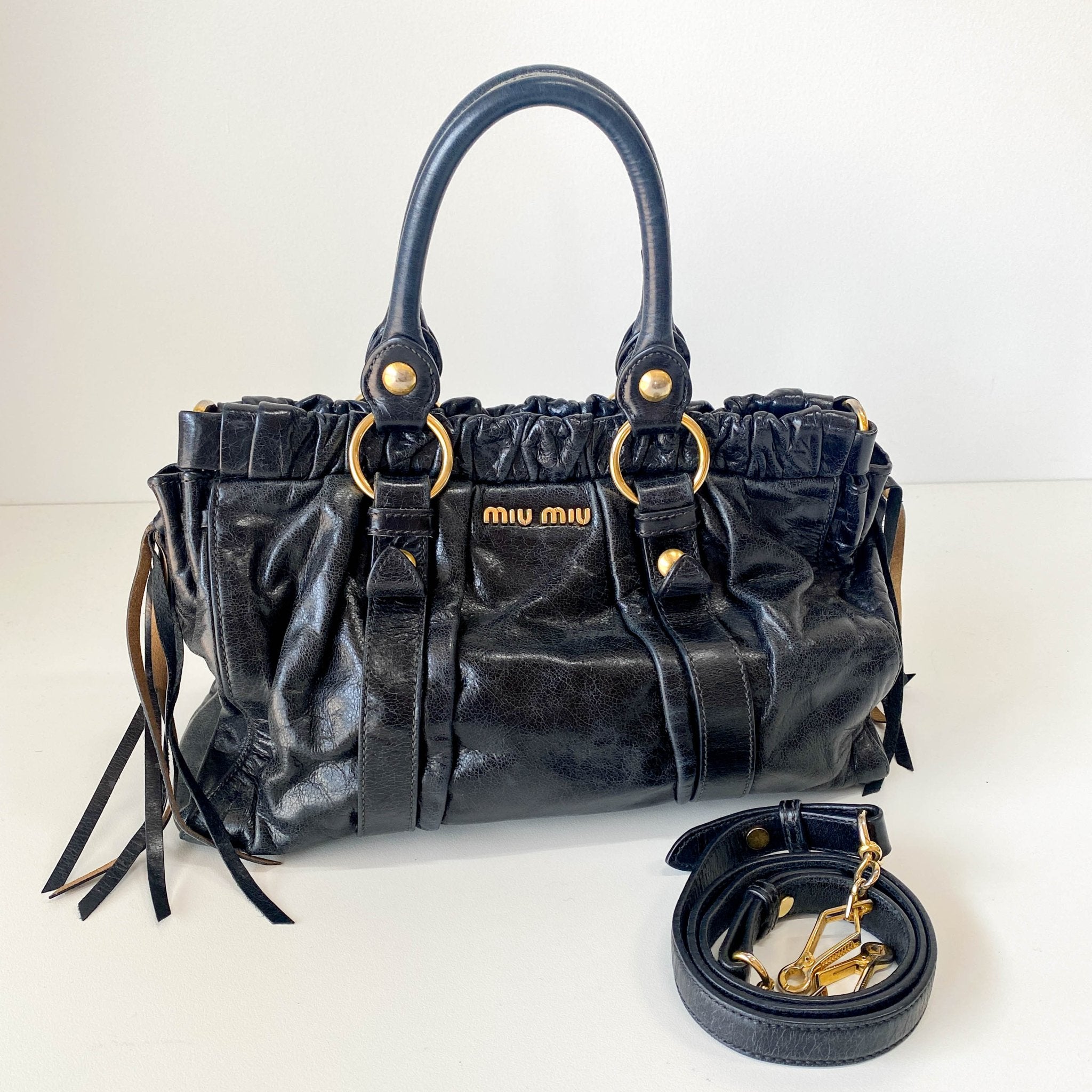 MIU MIU Vitello Bauletto Black Leather Handle/ Shoulder Bag, in , Sold by HIVE PRELOVED - Handle Bags, Shoulder Bags,