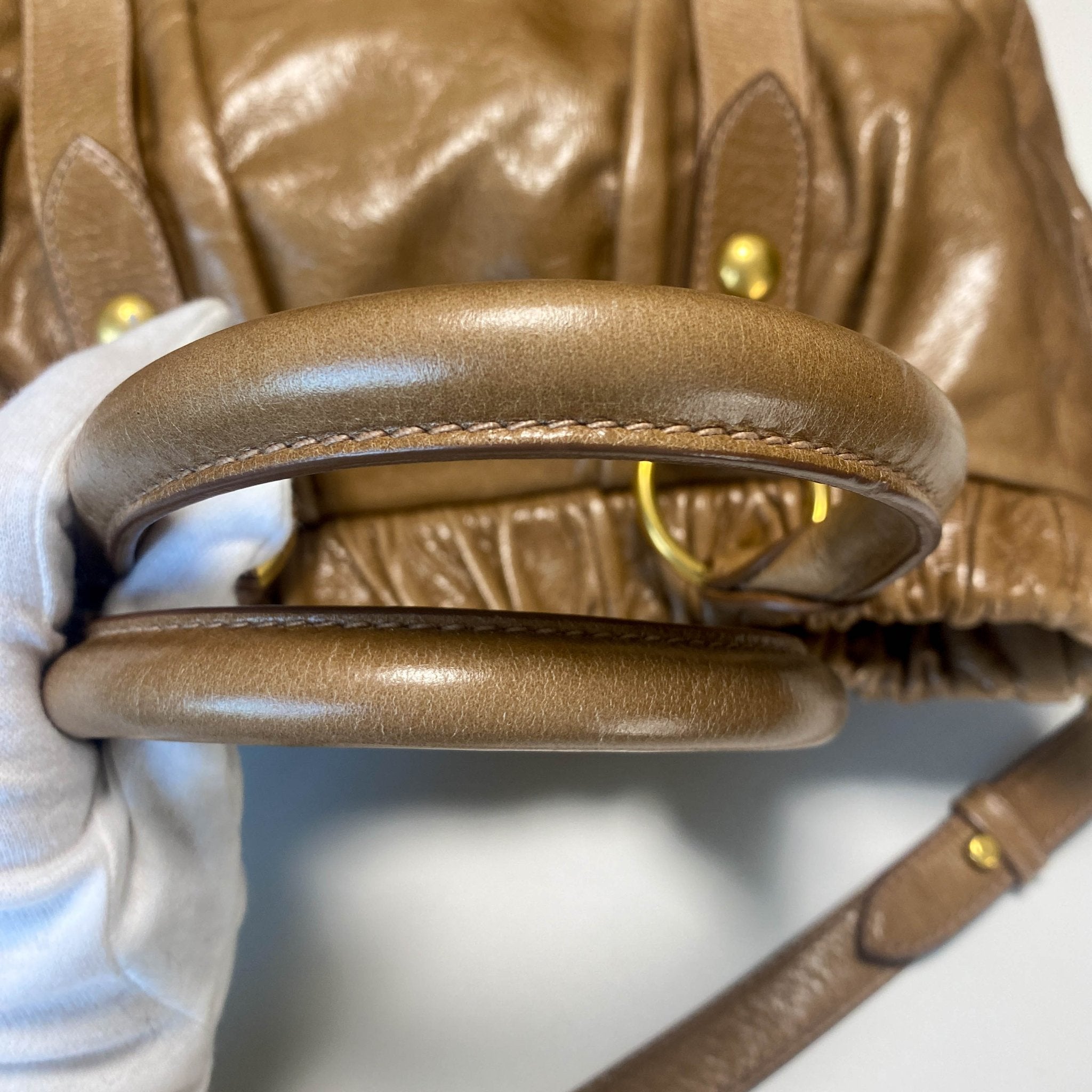 MIU MIU Vitello Bauletto Brown Leather Handbag, in , Sold by HIVE PRELOVED - Crossbody bags, Handle Bags,