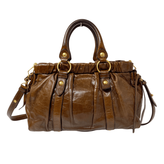MIU MIU Vitello Bauletto Brown Leather Handbag, in , Sold by HIVE PRELOVED - Handle Bags, ,