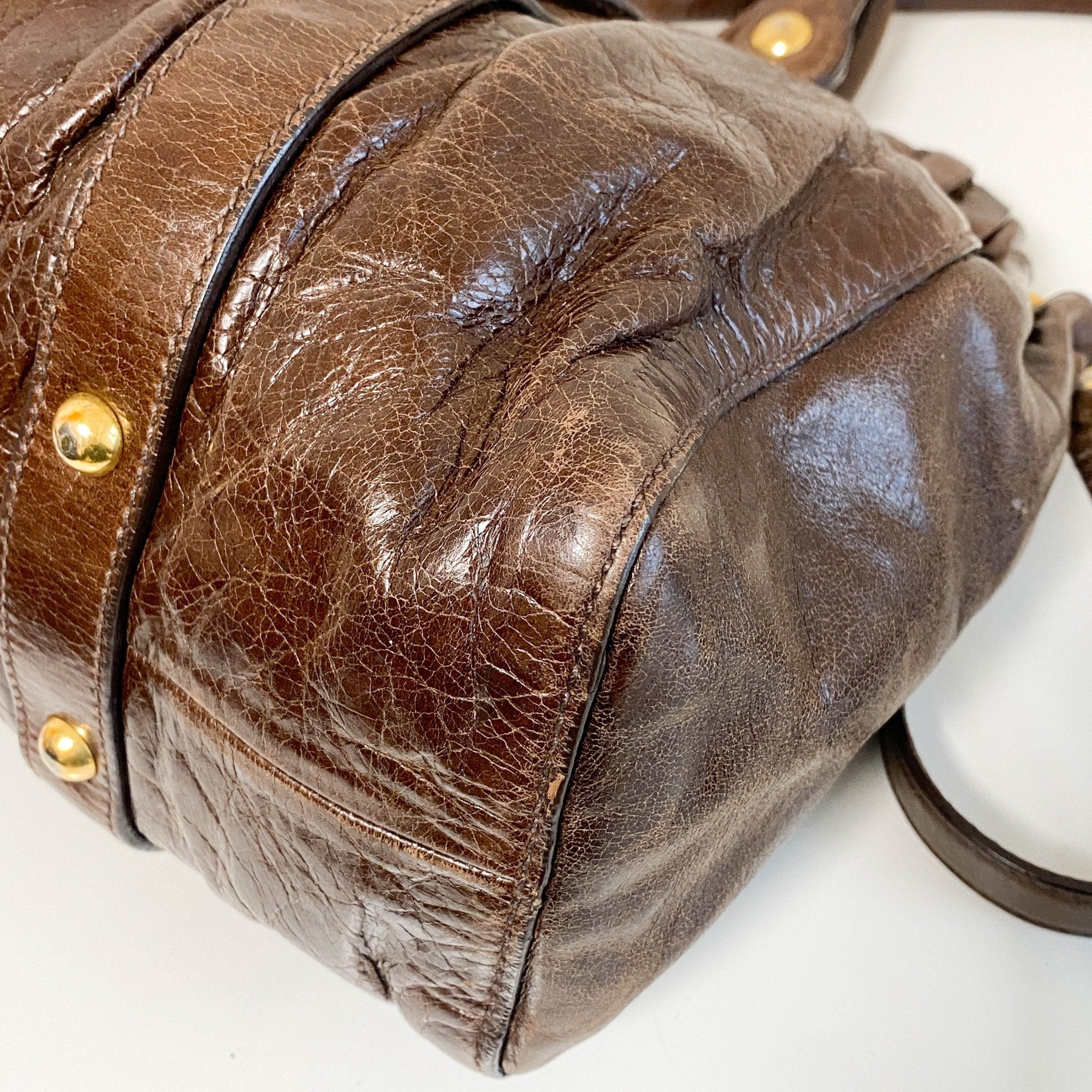 MIU MIU Vitello Bauletto Brown Leather Handbag, in , Sold by HIVE PRELOVED - Shoulder Bags, ,