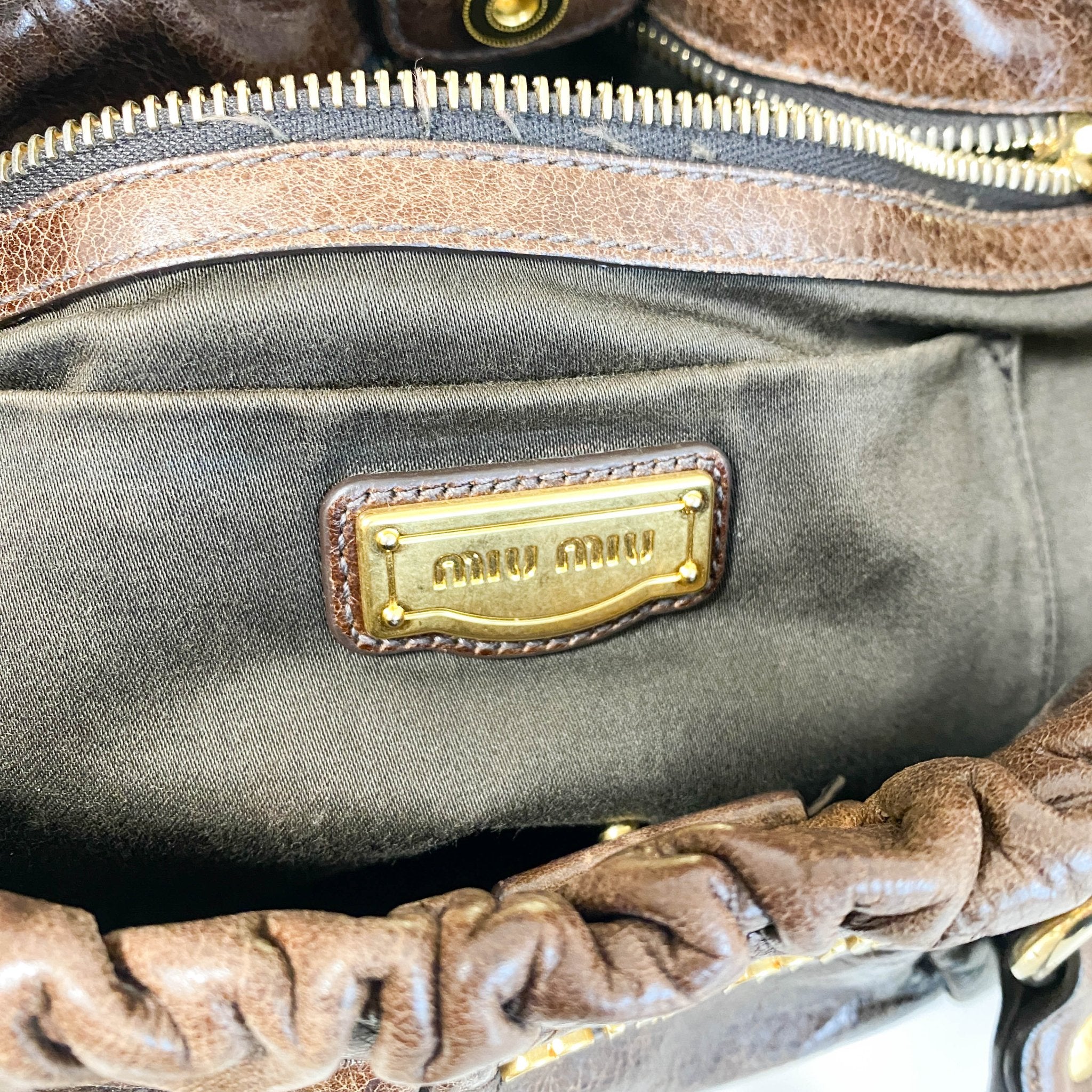 MIU MIU Vitello Bauletto Brown Leather Handbag, in , Sold by HIVE PRELOVED - Shoulder Bags, ,