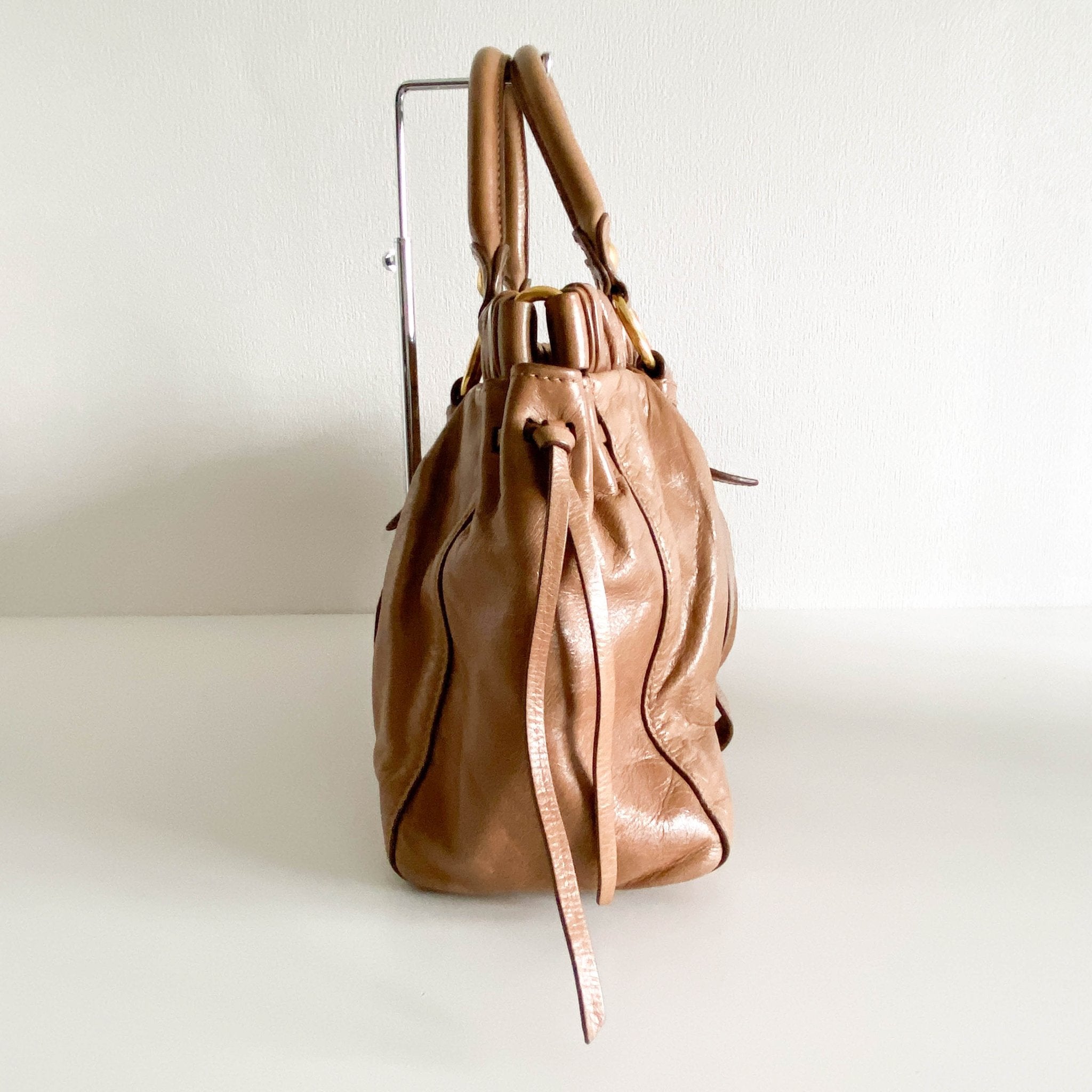 MIU MIU Vitello Bauletto Brown Leather Handbag, in , Sold by HIVE PRELOVED - Handle Bags, Shoulder Bags,