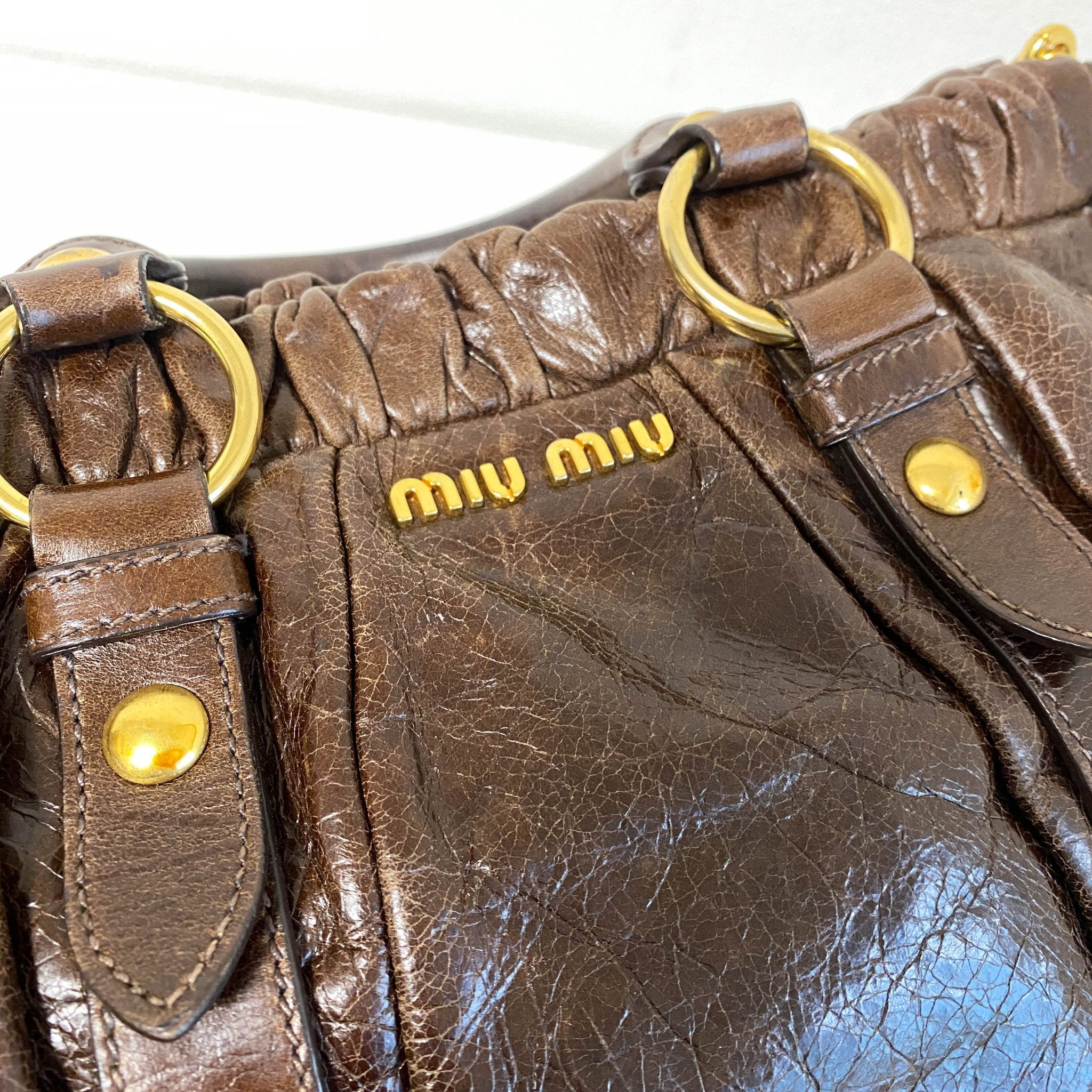 MIU MIU Vitello Bauletto Brown Leather Handbag, in , Sold by HIVE PRELOVED - Shoulder Bags, ,