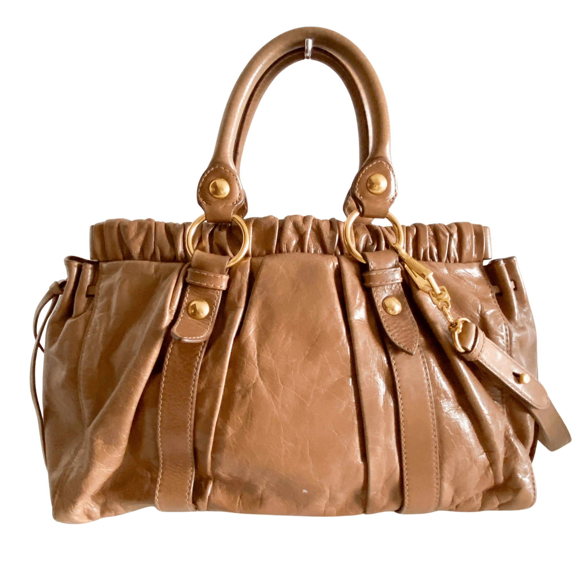 MIU MIU Vitello Bauletto Brown Leather Handbag, in , Sold by HIVE PRELOVED - Handle Bags, Shoulder Bags,