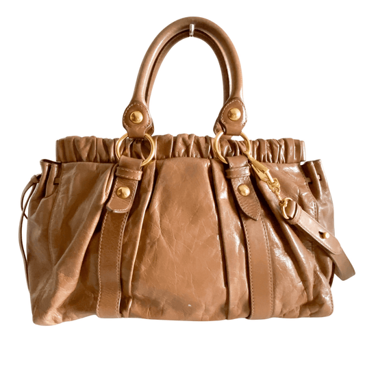 MIU MIU Vitello Bauletto Brown Leather Handbag, in , Sold by HIVE PRELOVED - Handle Bags, Shoulder Bags,