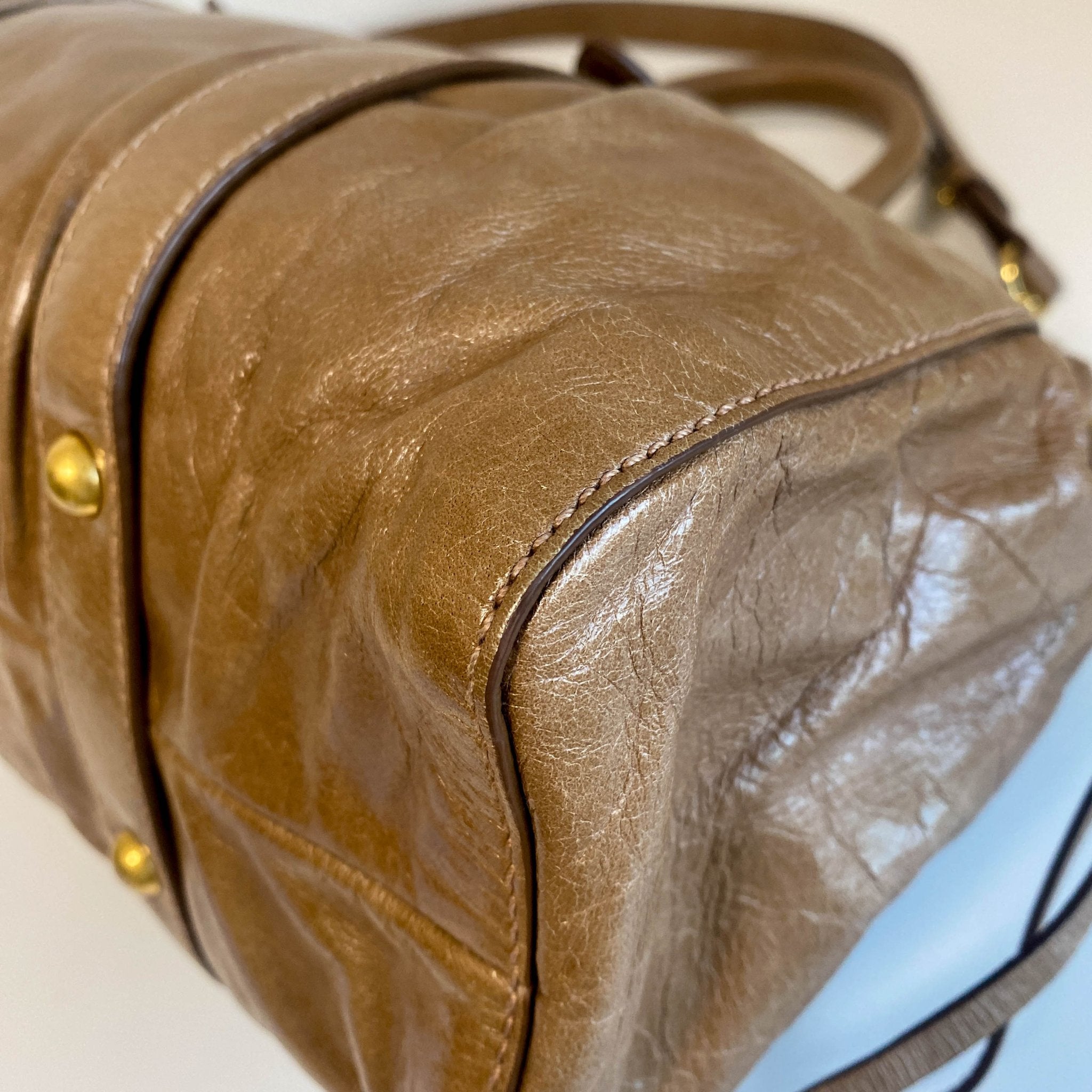 MIU MIU Vitello Bauletto Brown Leather Handbag, in , Sold by HIVE PRELOVED - Crossbody bags, Handle Bags,