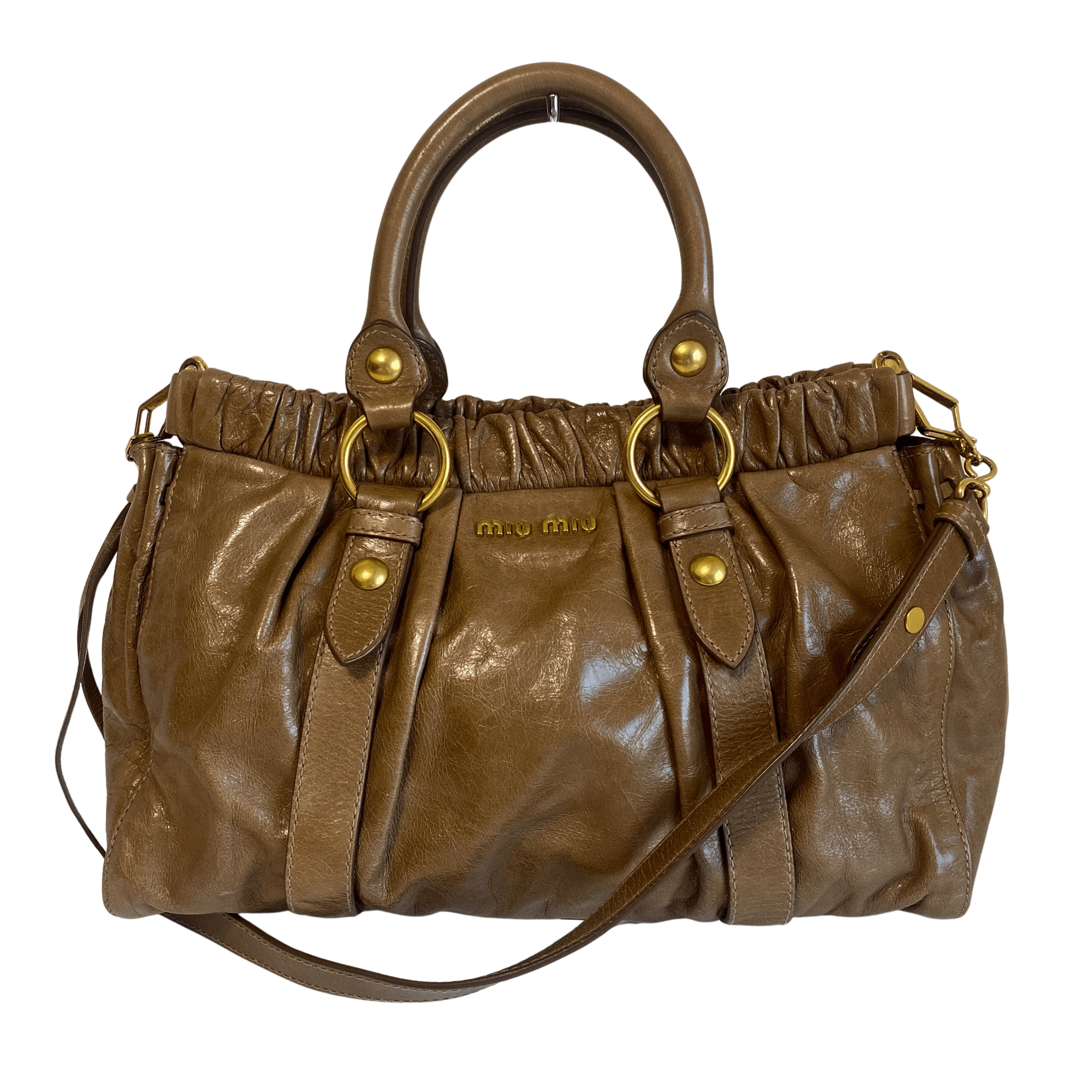MIU MIU Vitello Bauletto Brown Leather Handbag, in , Sold by HIVE PRELOVED - Crossbody bags, Handle Bags,