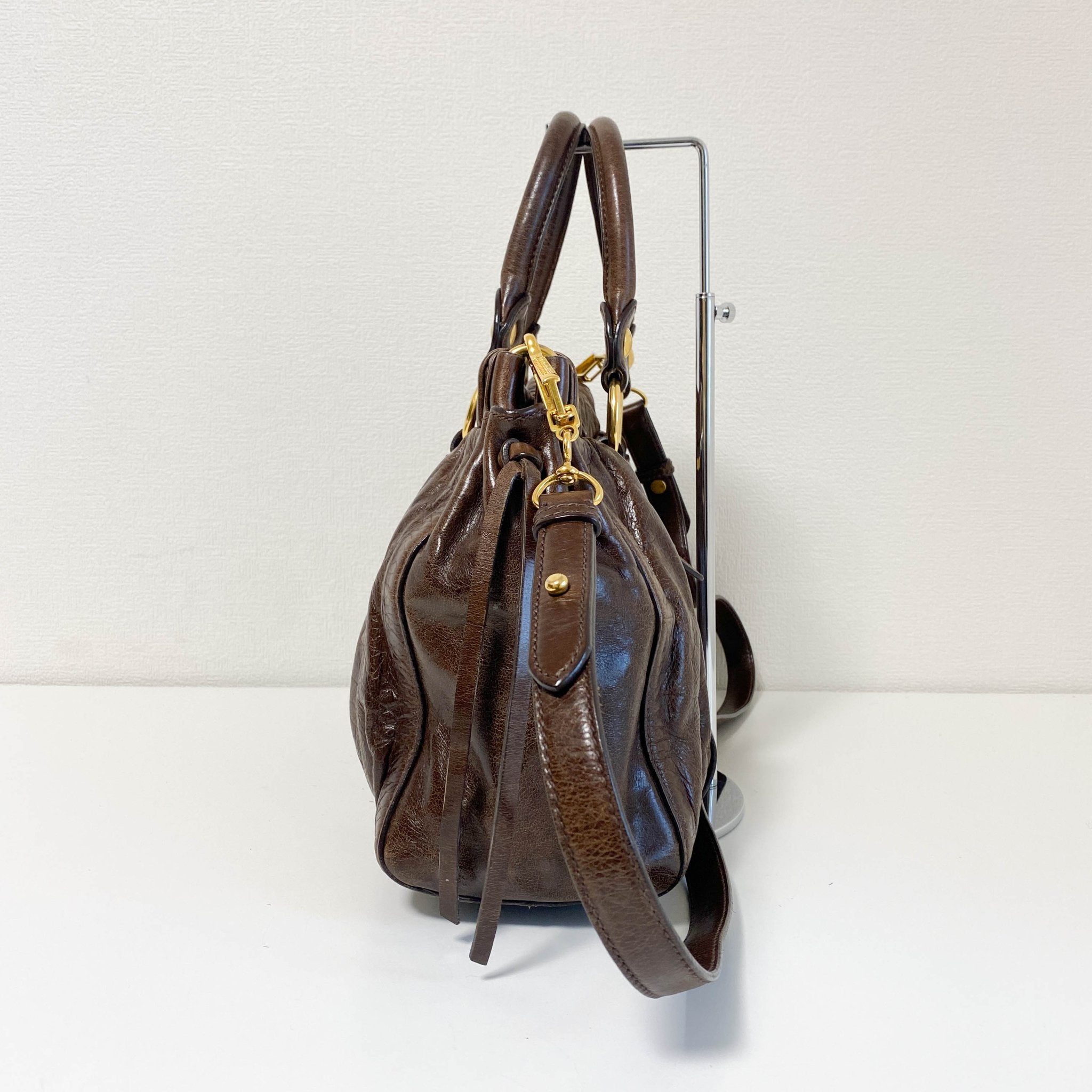バッグ miu miu vitello lux Brown y2k hand bag Others Miu Miu Vitello Lux Brown Leather Large 2way Bag