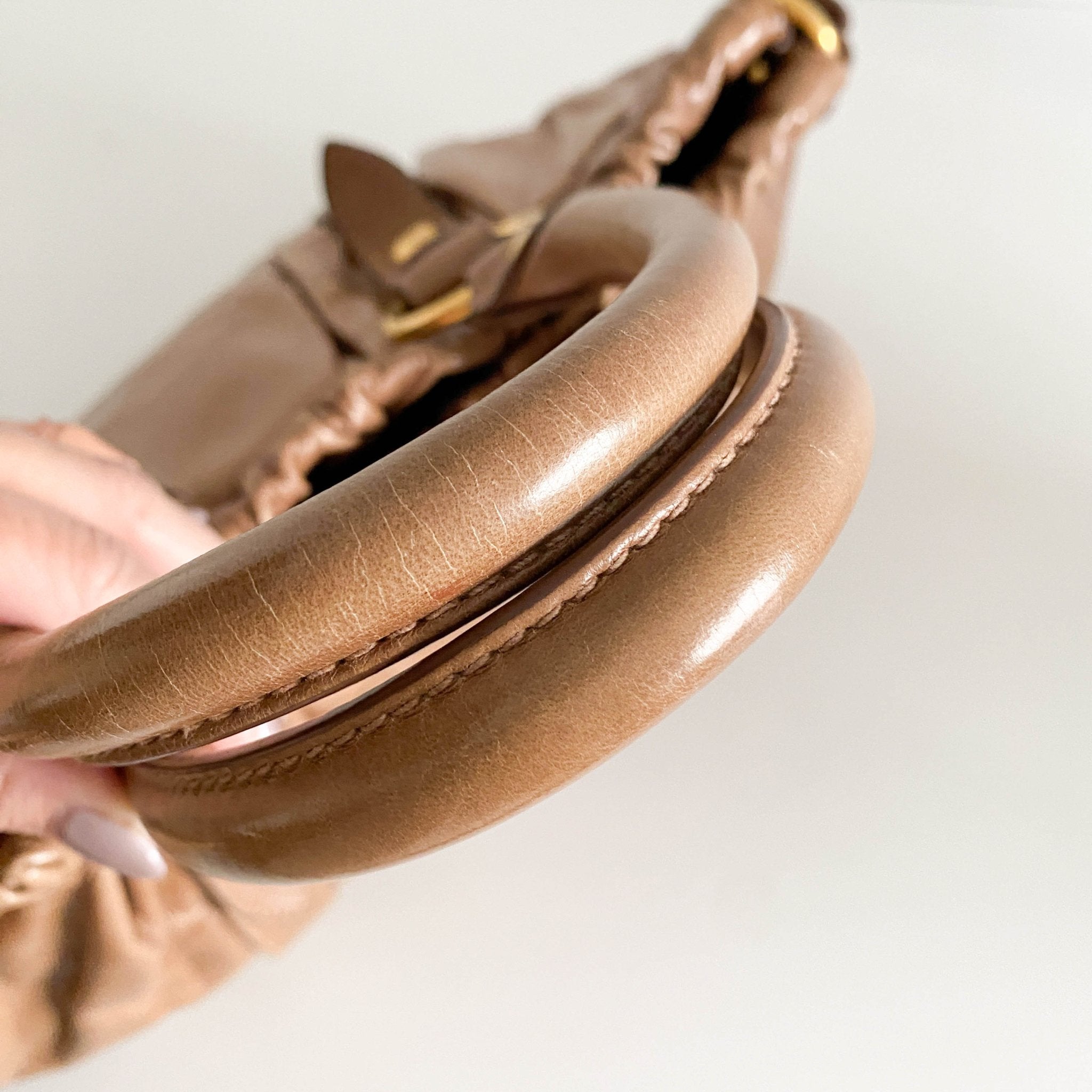 MIU MIU Vitello Bauletto Brown Leather Handbag, in , Sold by HIVE PRELOVED - Handle Bags, Shoulder Bags,