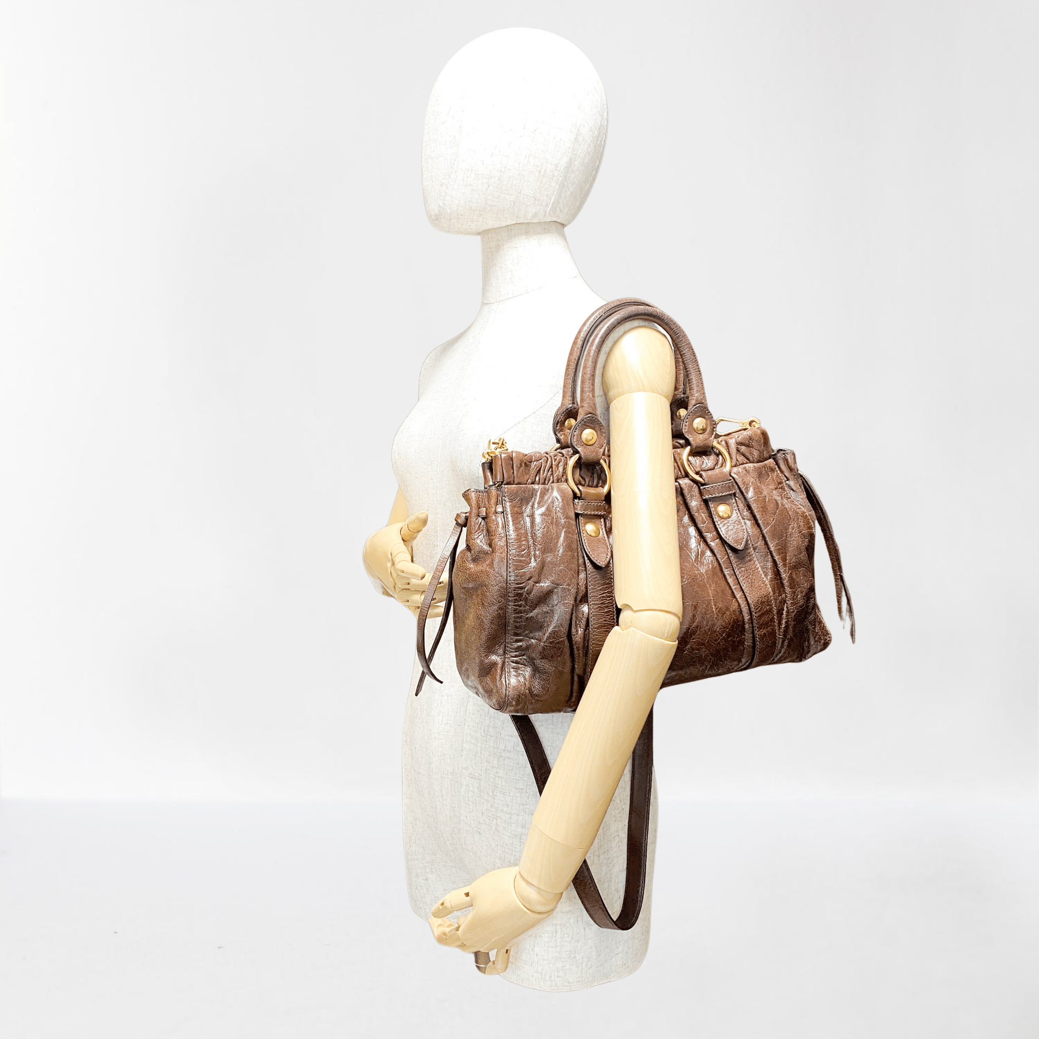 MIU MIU Vitello Bauletto Brown Leather Handbag, in , Sold by HIVE PRELOVED - Shoulder Bags, ,