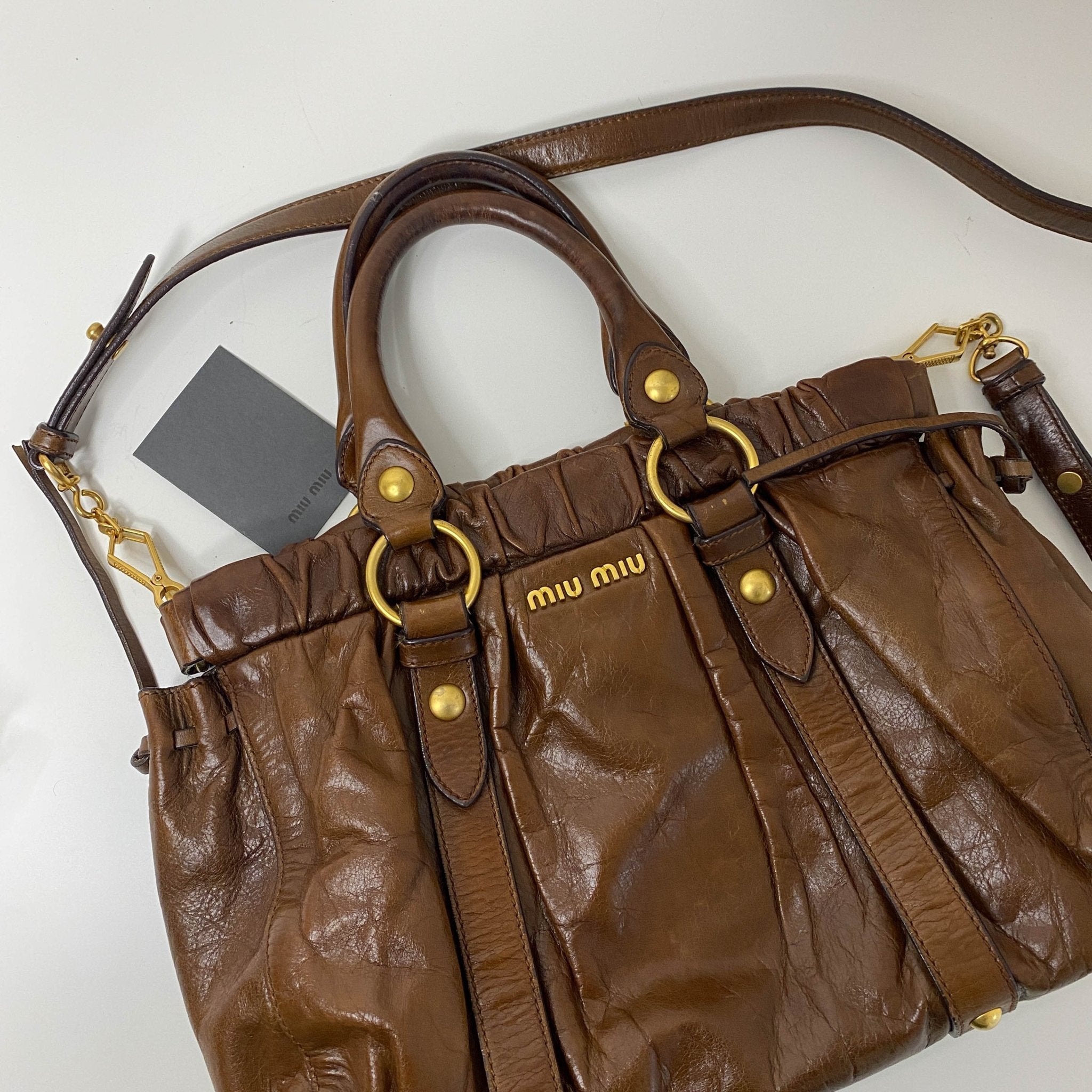 MIU MIU Vitello Bauletto Brown Leather Handbag, in , Sold by HIVE PRELOVED - Handle Bags, ,