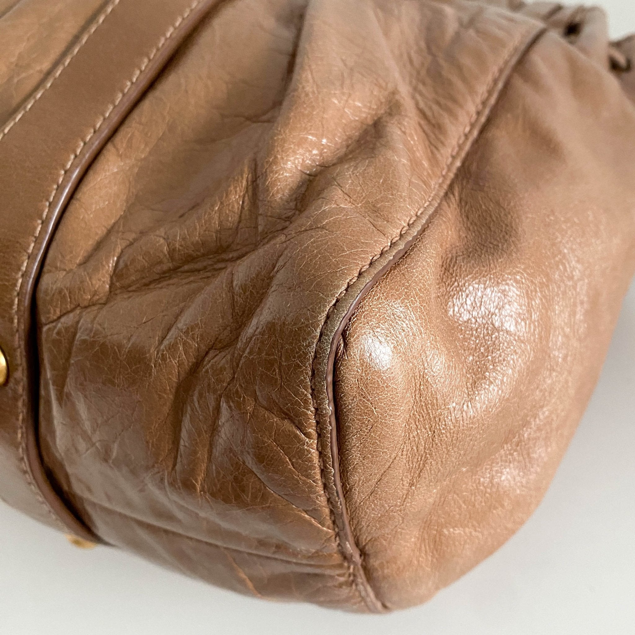 MIU MIU Vitello Bauletto Brown Leather Handbag, in , Sold by HIVE PRELOVED - Handle Bags, Shoulder Bags,