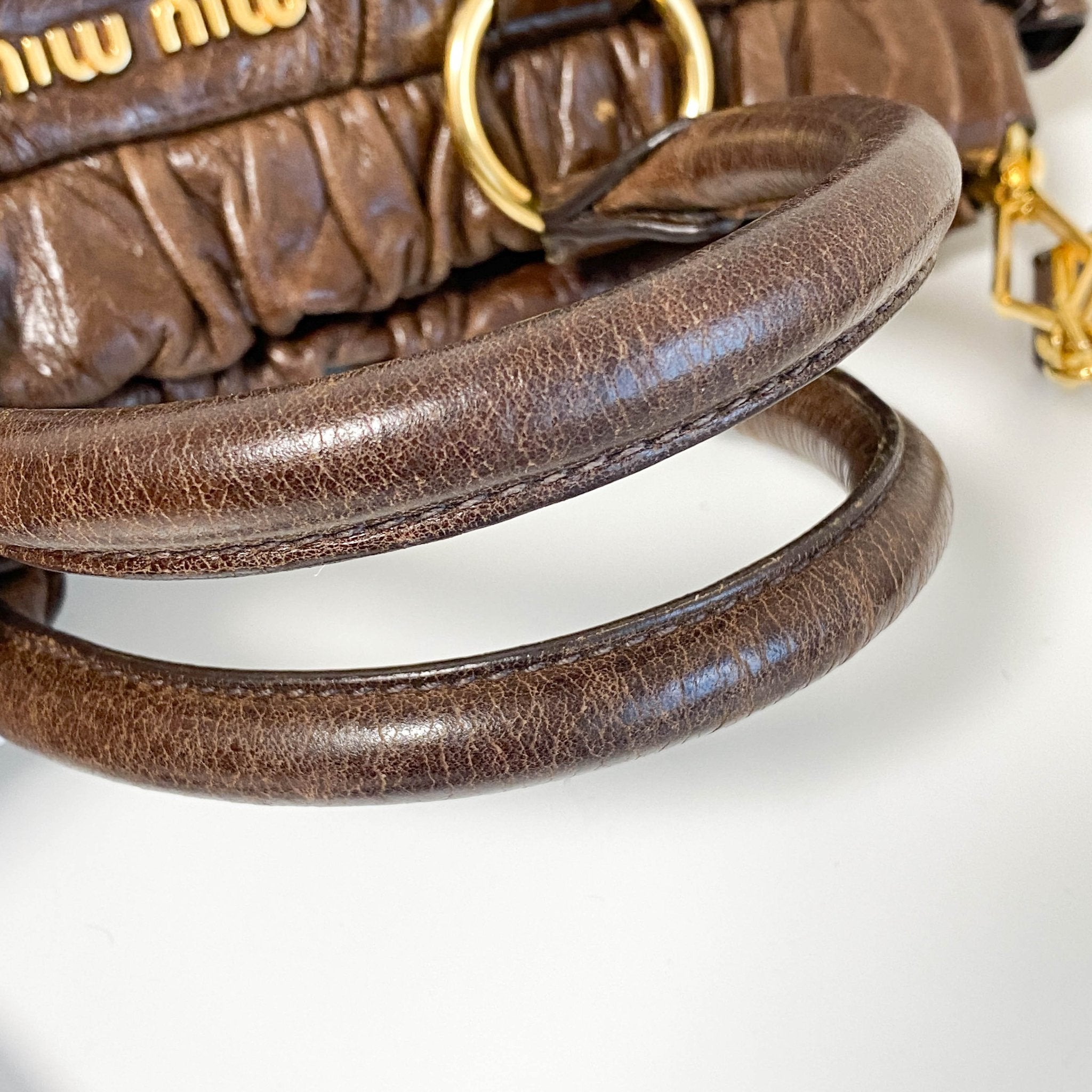 MIU MIU Vitello Bauletto Brown Leather Handbag – HIVE PRELOVED
