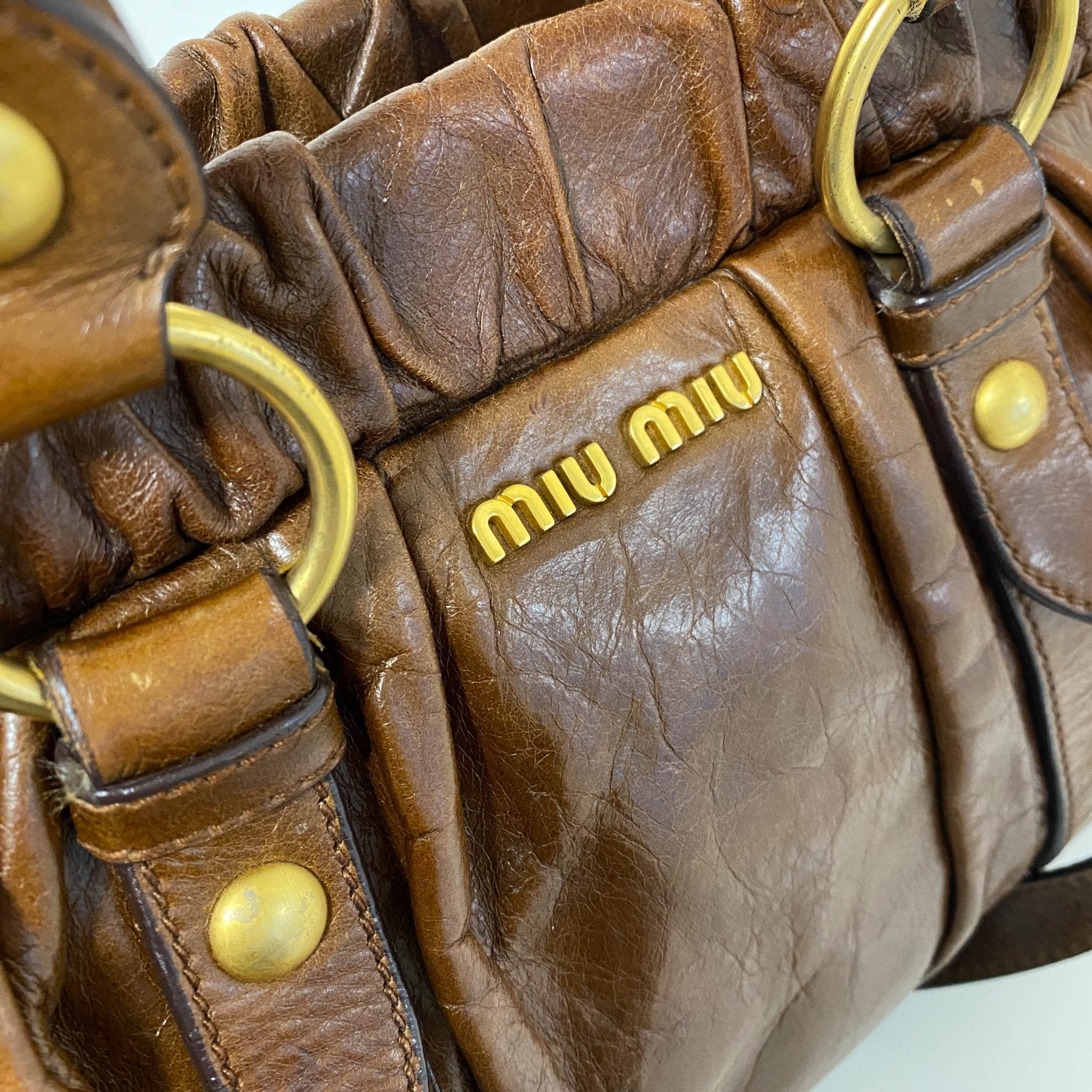 MIU MIU Vitello Bauletto Brown Leather Handbag, in , Sold by HIVE PRELOVED - Handle Bags, ,