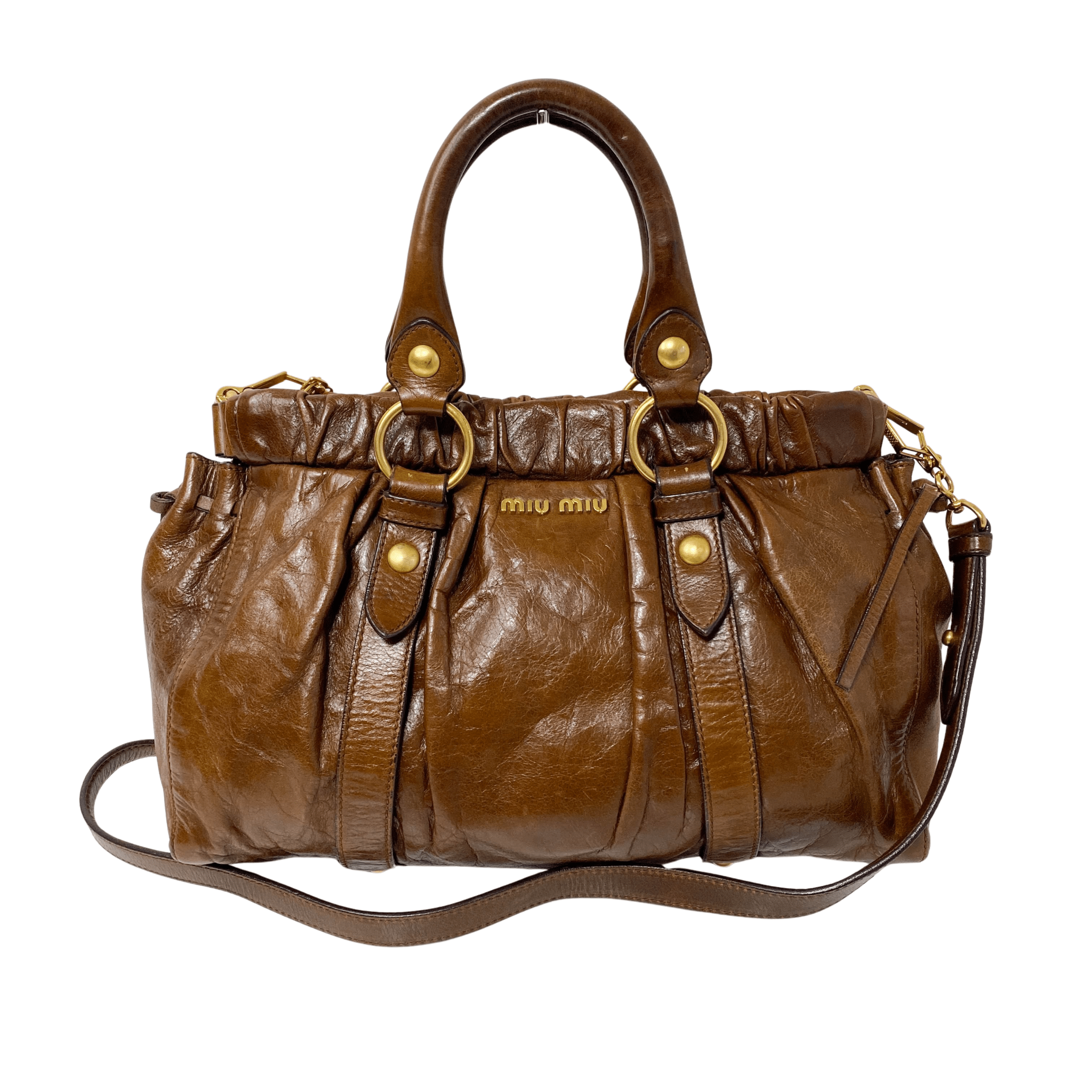 MIU MIU Vitello Bauletto Brown Leather Handbag, in , Sold by HIVE PRELOVED - Handle Bags, ,