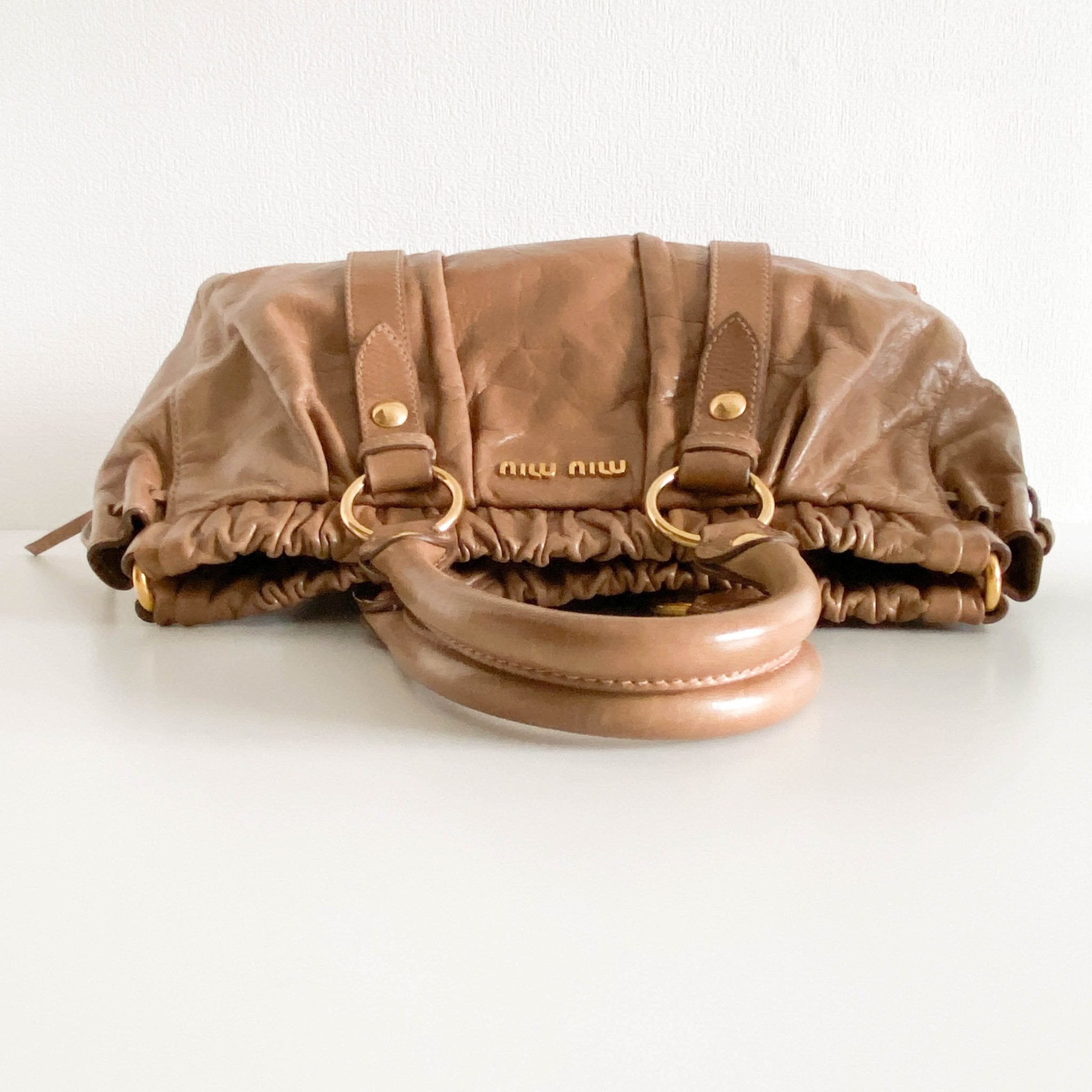 MIU MIU Vitello Bauletto Brown Leather Handbag, in , Sold by HIVE PRELOVED - Handle Bags, Shoulder Bags,