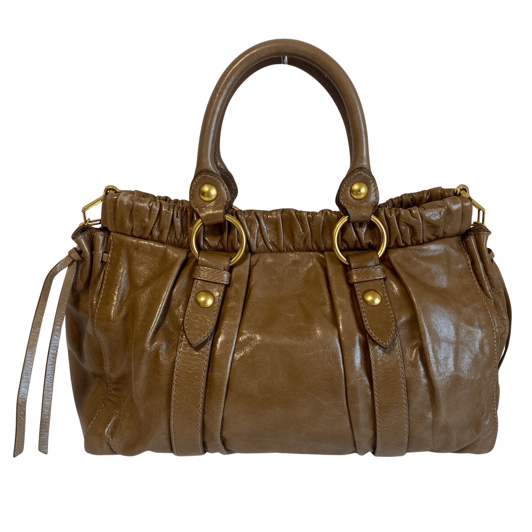 MIU MIU Vitello Bauletto Brown Leather Handbag, in , Sold by HIVE PRELOVED - Crossbody bags, Handle Bags,