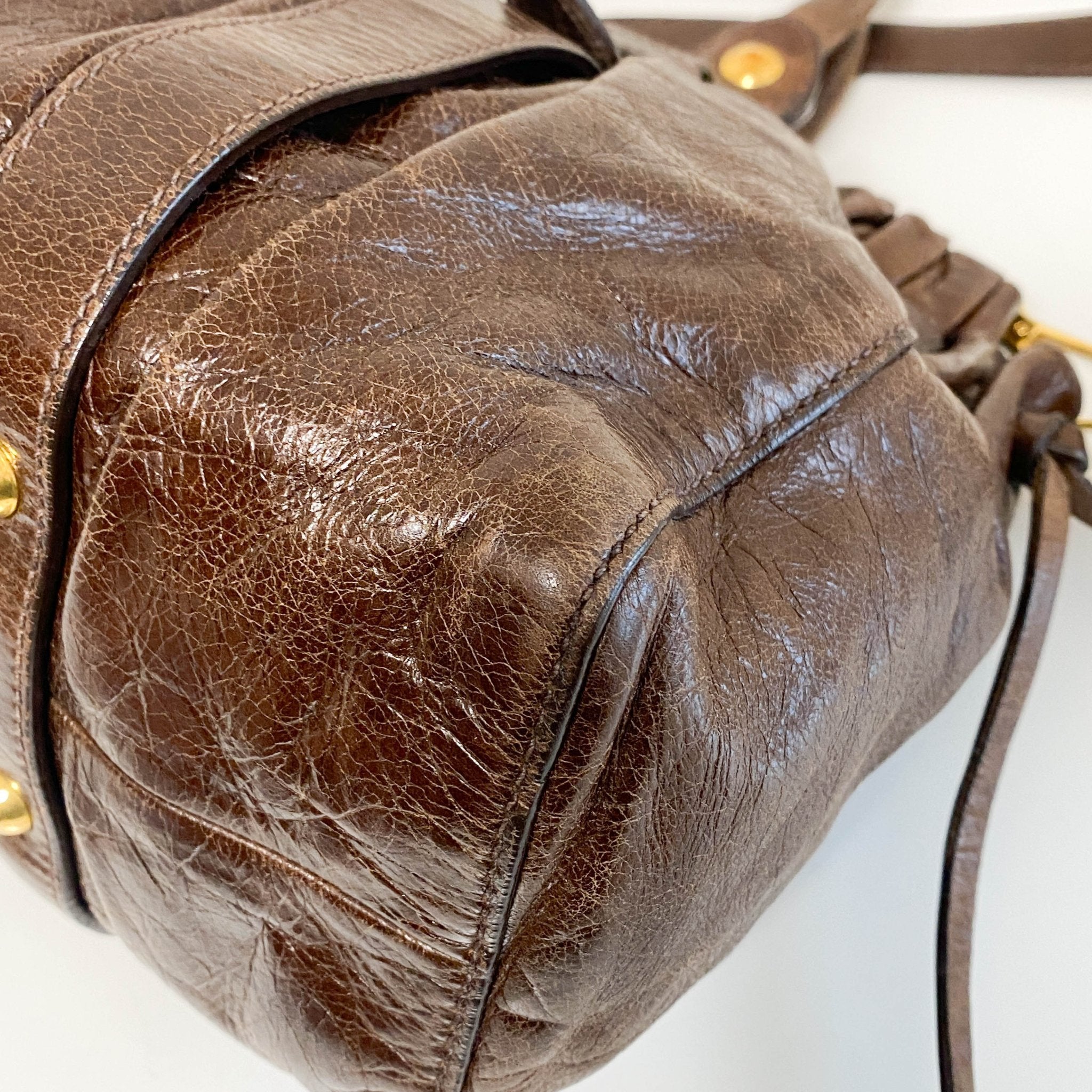 MIU MIU Vitello Bauletto Brown Leather Handbag, in , Sold by HIVE PRELOVED - Shoulder Bags, ,