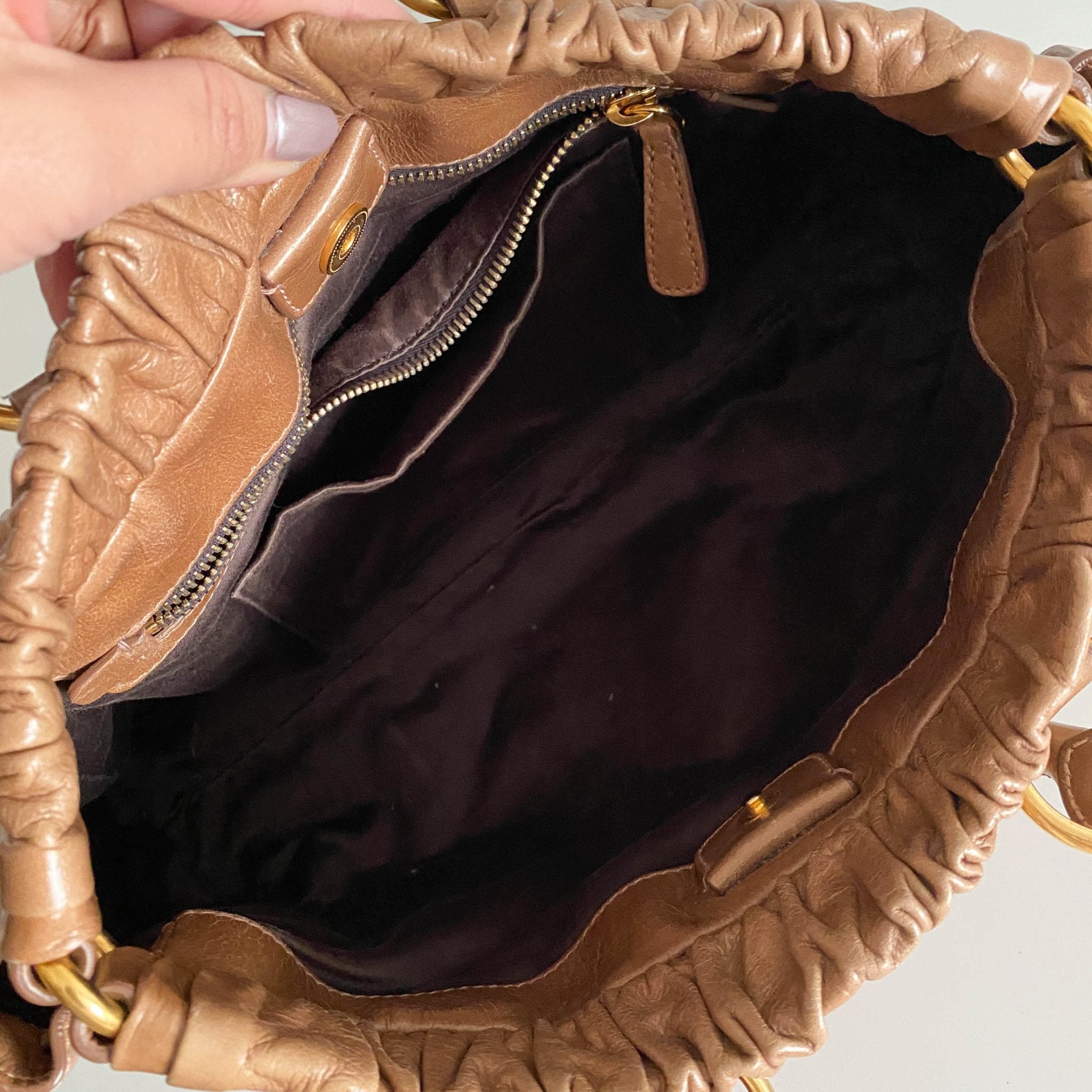 MIU MIU Vitello Bauletto Brown Leather Handbag, in , Sold by HIVE PRELOVED - Handle Bags, Shoulder Bags,