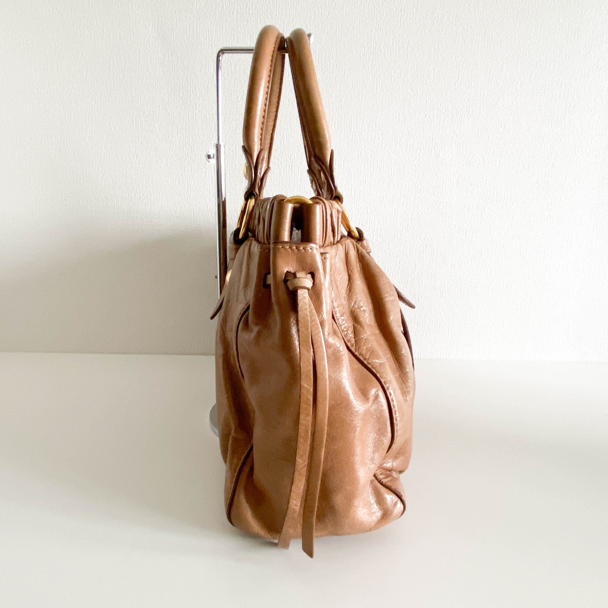 MIU MIU Vitello Bauletto Brown Leather Handbag, in , Sold by HIVE PRELOVED - Handle Bags, Shoulder Bags,