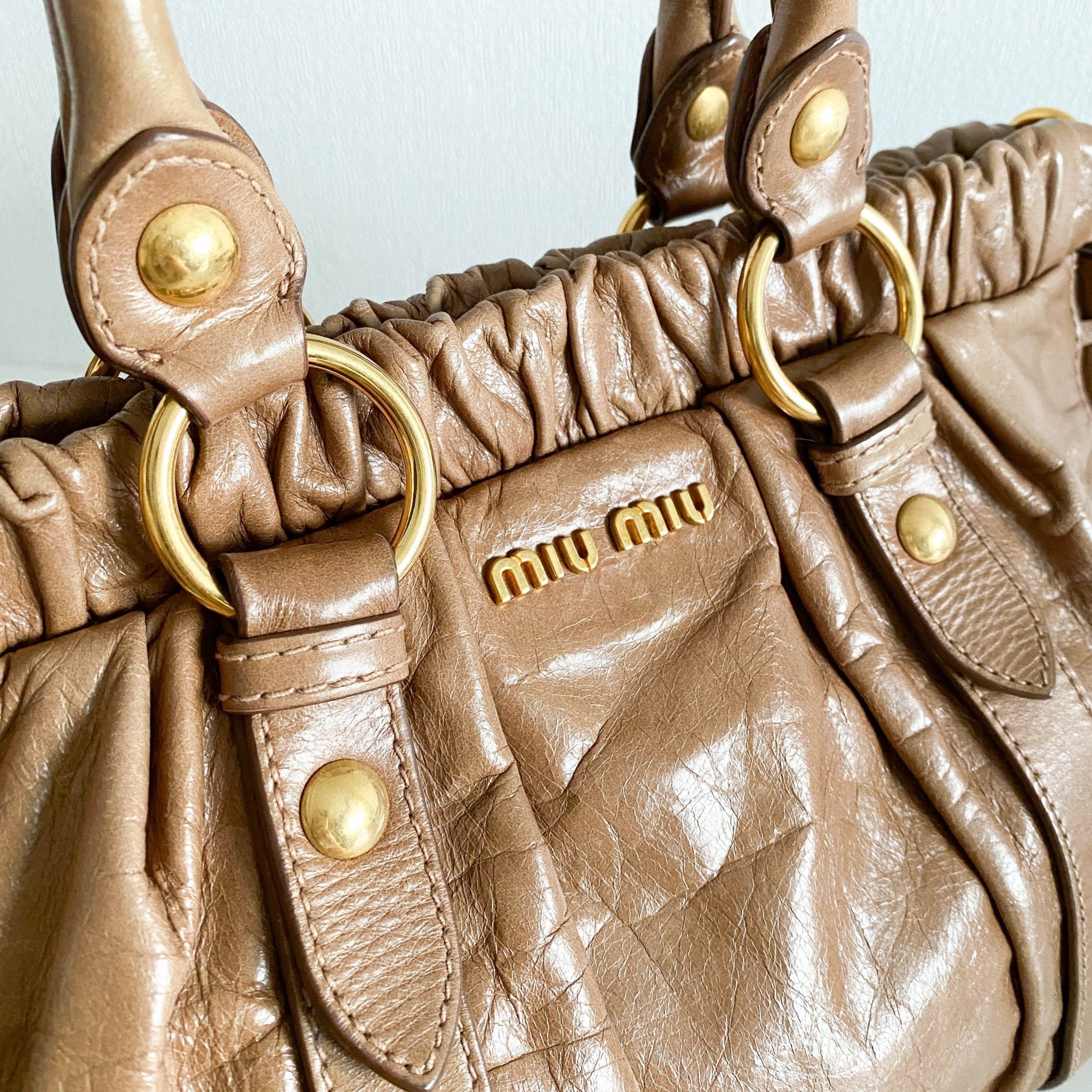 MIU MIU Vitello Bauletto Brown Leather Handbag, in , Sold by HIVE PRELOVED - Handle Bags, Shoulder Bags,
