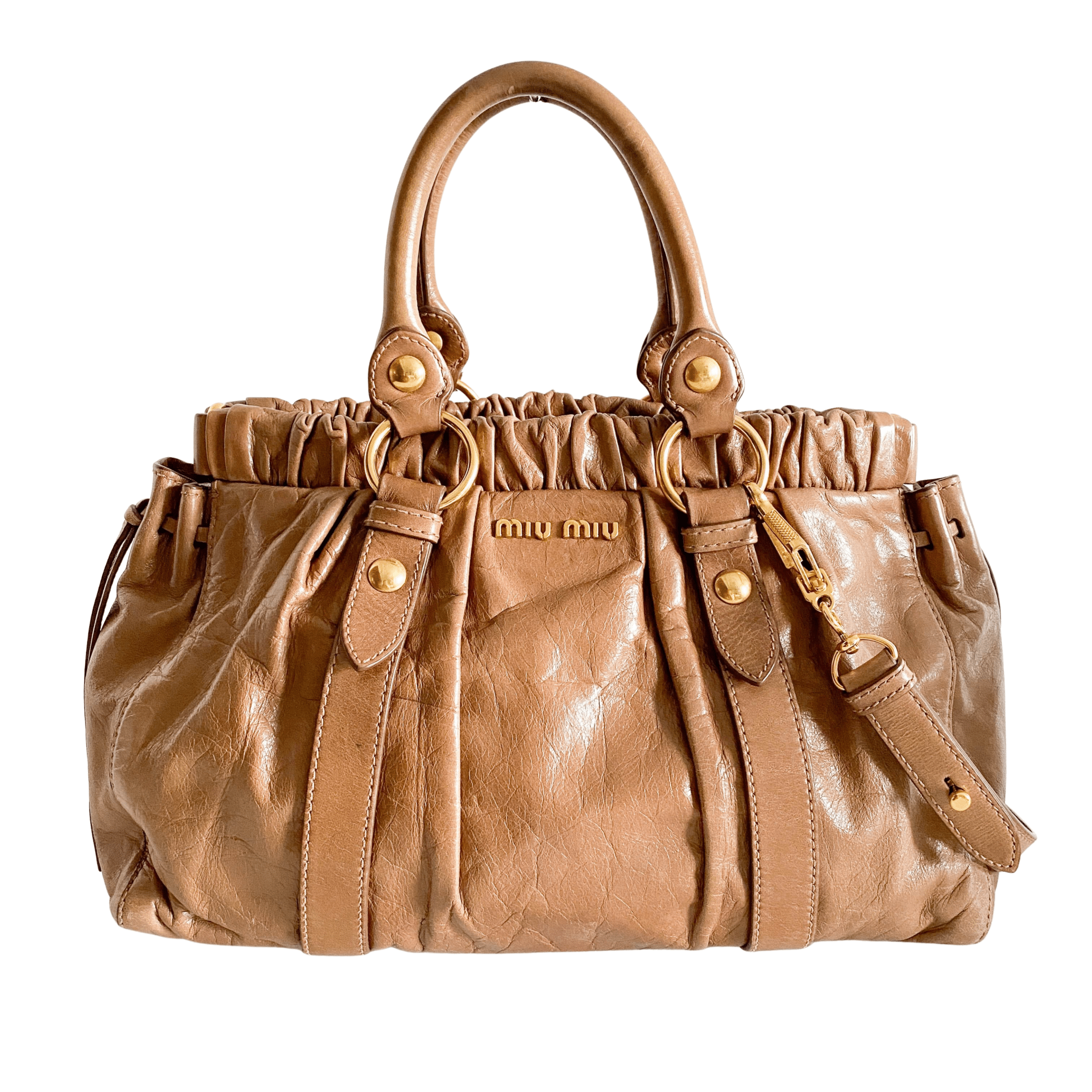 MIU MIU Vitello Bauletto Brown Leather Handbag, in , Sold by HIVE PRELOVED - Handle Bags, Shoulder Bags,