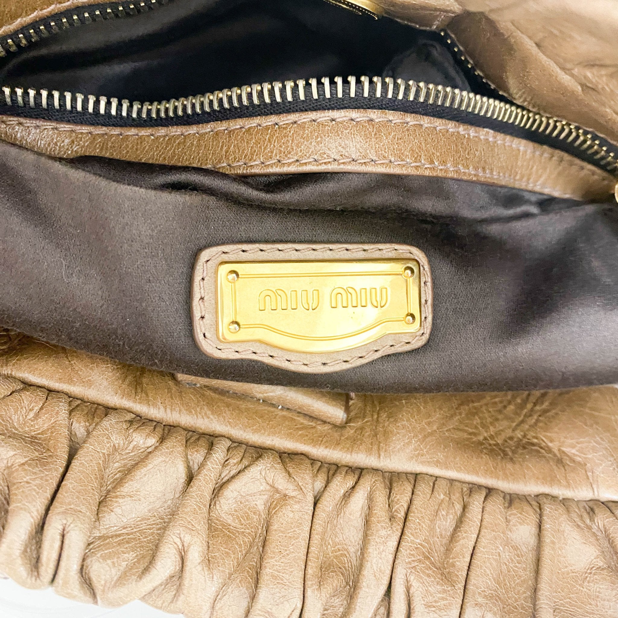 MIU MIU Vitello Bauletto Brown Leather Handbag, in , Sold by HIVE PRELOVED - Handle Bags, Shoulder Bags,